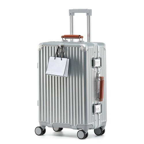 20 Inch Carry On Luggage with Leather Handle, PC Zipperless Suitcase with Spinner Wheels and TSA Locks, 22x14x9 Airline Approved Luggage for Travel, Silver
