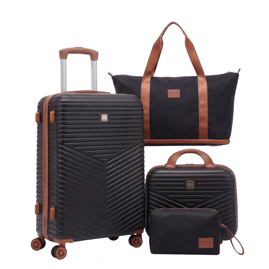 Hoteel luggage Sets 4 Piece Carry on Luaagae Suitcases with Spinner Whells & TSA Lock (4-YEAR WARRANTY), Carry on Suitcase ABS+PC Hard Shell Lightweight Travel Suitcases(13in/20in/DB/TB, Black)