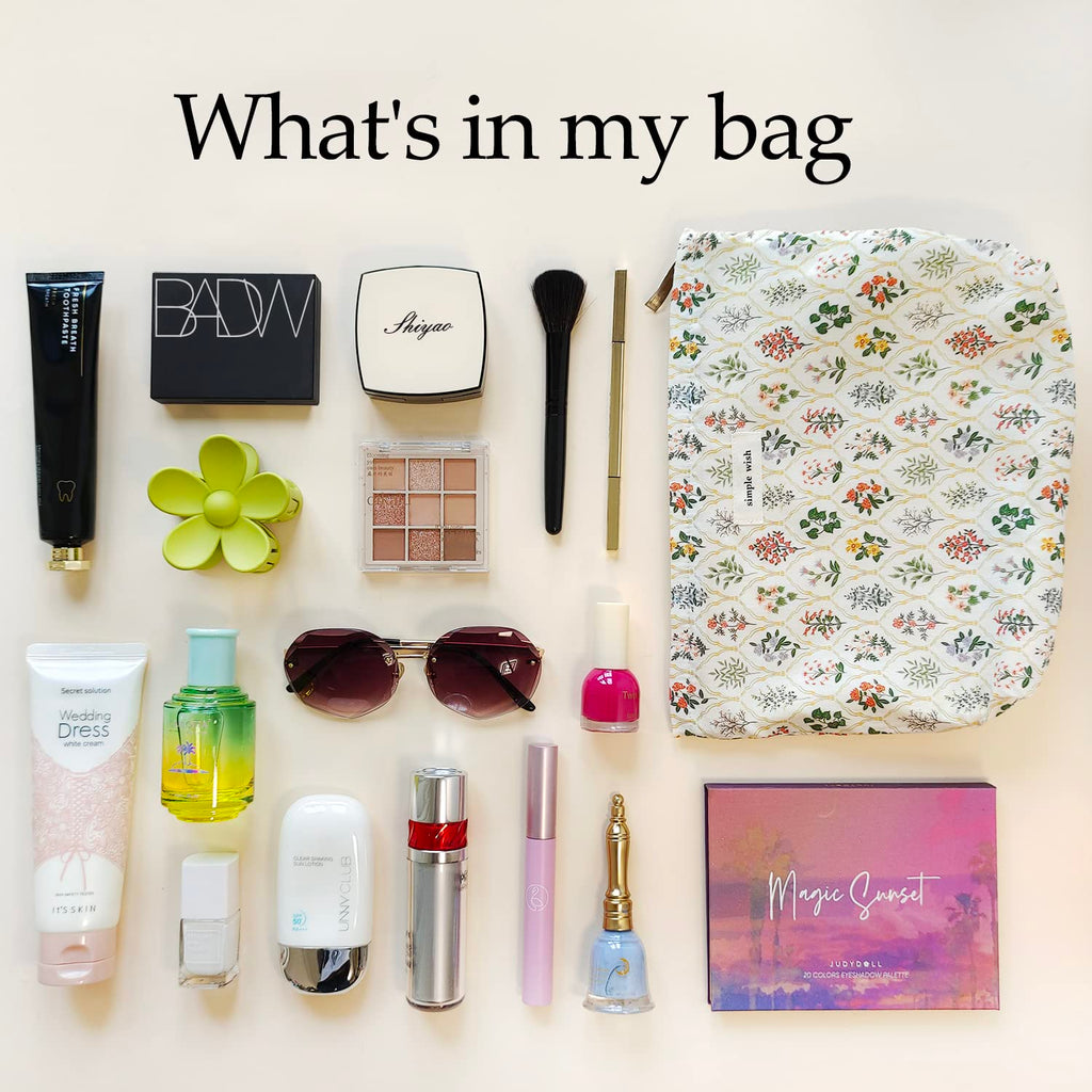 STARDW Aesthetic Floral Makeup Bag Cute Small Cosmetic Bags for Women Girls, Travel Toiletry Bag Large Capacity Zipper Makeup Pouch, Purse Organizer Pouches