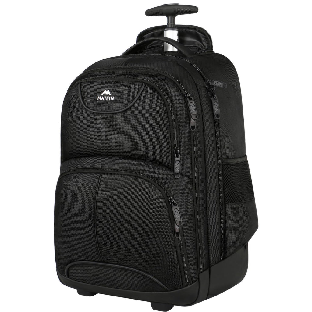 MATEIN Rolling Backpack, 17 inch Water Resistant Wheeled Laptop Backpack, Carry on Luggage Business Bag, Overnight College Computer Bag Trolley Suitcase for Men Women Adults to Travel, Black