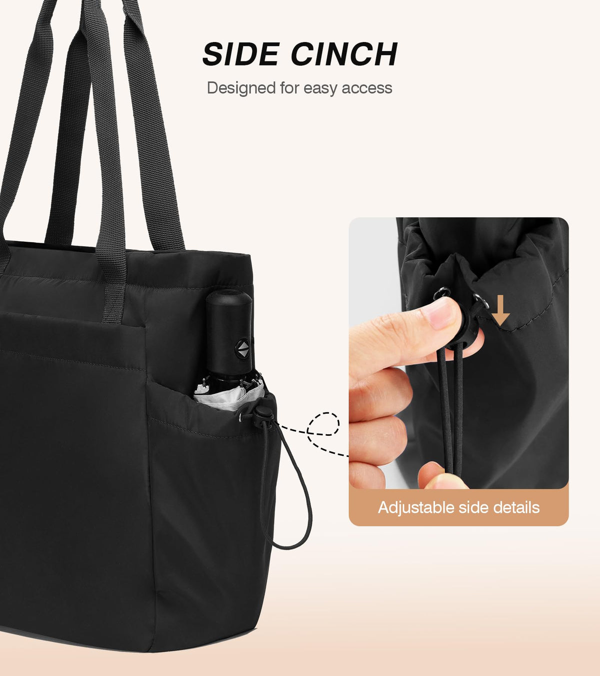 Marvolia Large Tote Bag for Women - Lightweight Travel Tote Handbags Work Tote Bags with Zipper for Gym Travel Work Shopping - Black