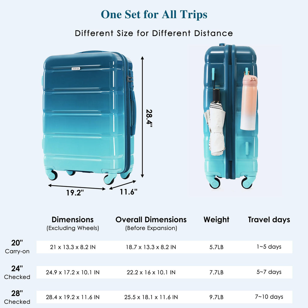 Luggage Set, ABS Hardsite Suitcase Spinner Wheels with USB Port TSA Lock
