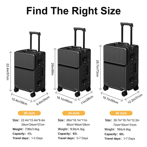 2-Piece Hardshell Zipperless Luggage Set, 20/26" Aluminum Frame Hardshell Spinner Luggage, Airline Approved Carry-On Luggage, TSA Lock, 360° Quiet Wheels With Cup Holder (Black)
