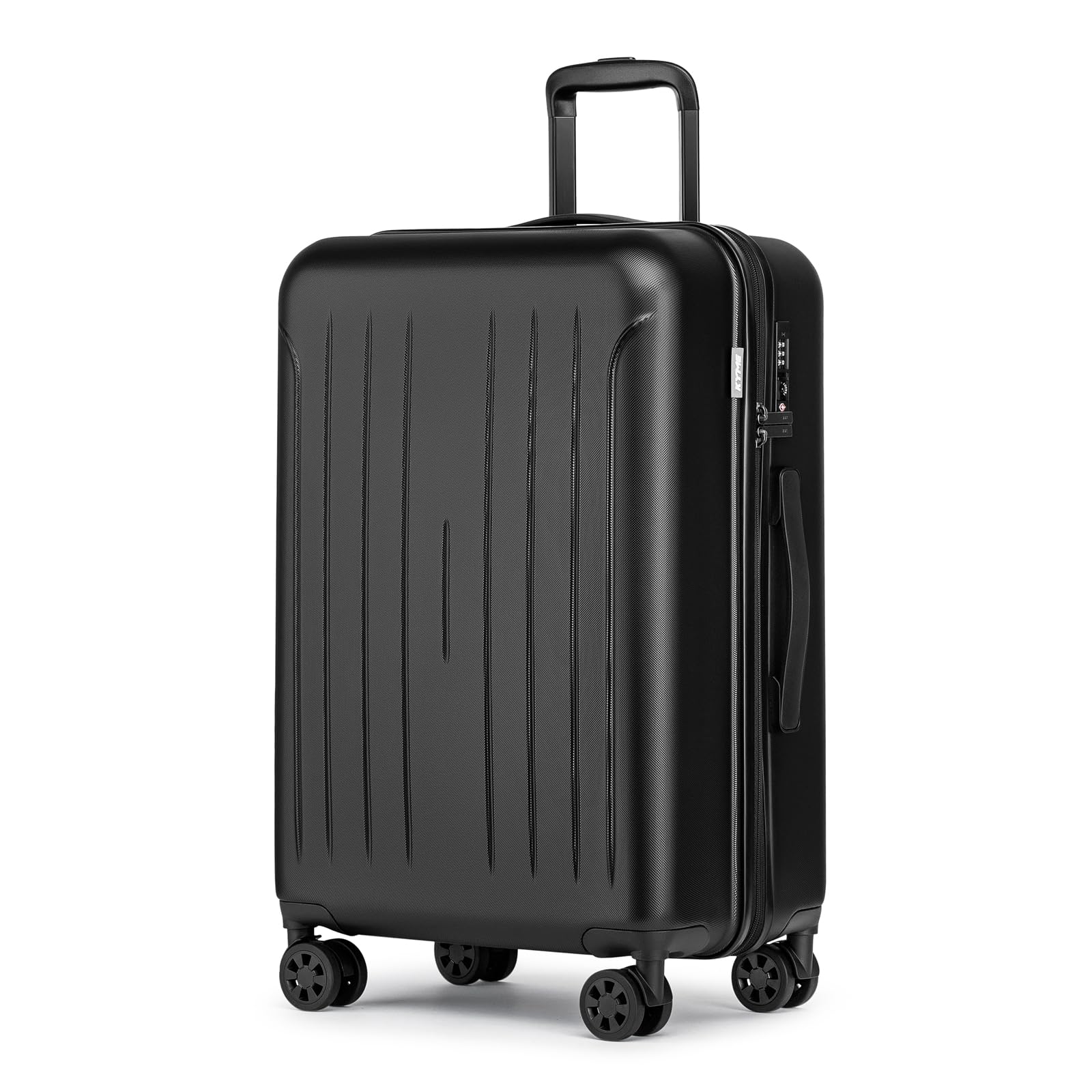 KYME 24-Inch Medium Luggage with Dual 360° Spinner Wheels Hardshell Checked TSA Approved Suitcase for Lightweight Travel (Black, 24" Checked)