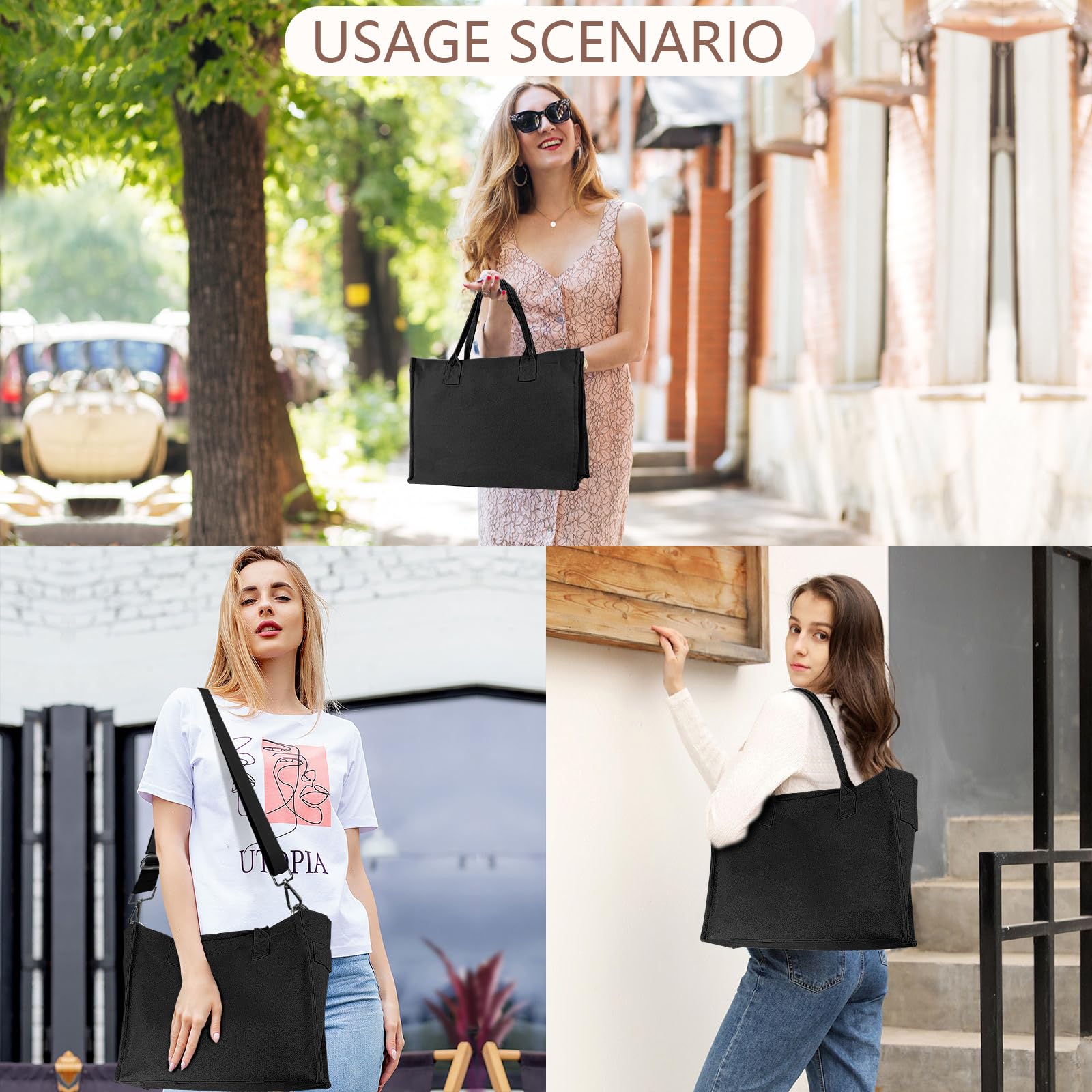 ONEGenug Canvas Tote Bag, Large Shoulder Hobo Bags Crossbody Bag Travel Tote Handbag everything bag with Wide Strap