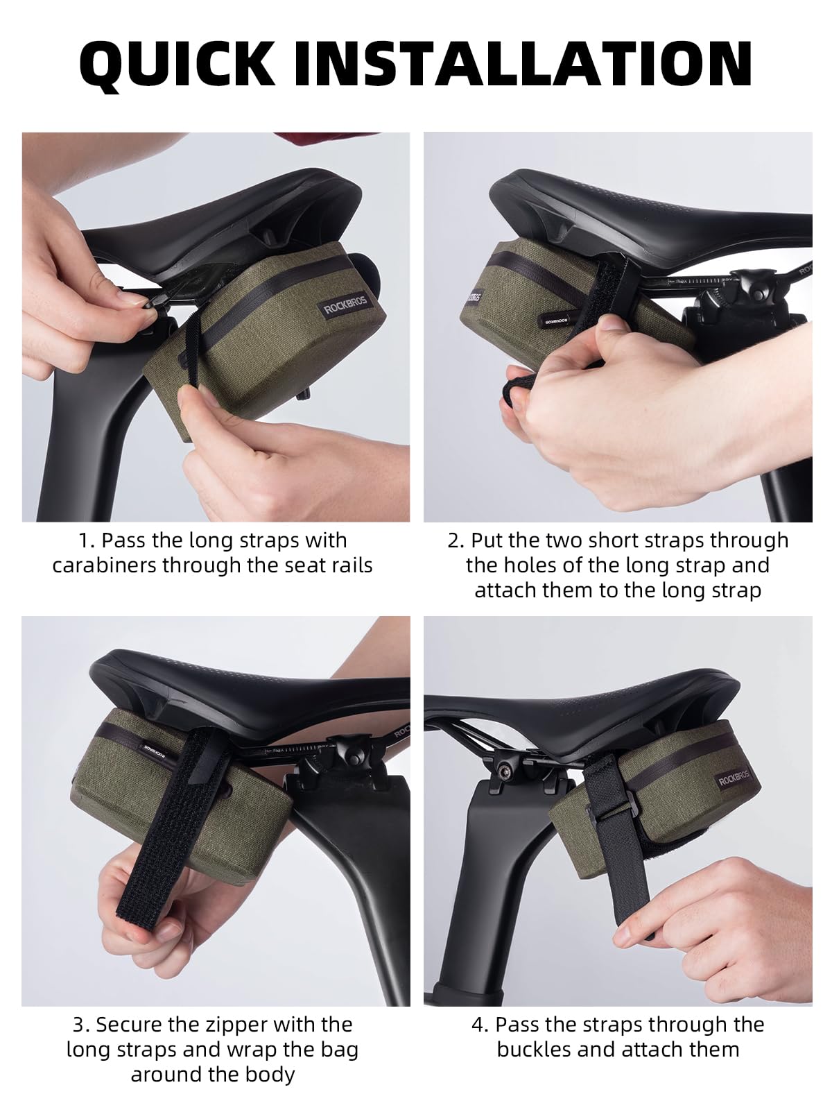 ROCKBROS Bike Saddle Bag, 0.4L Waterproof Ultra Small Bike Bag（4" x 3.4" x 2"）, Waterproof Zipper Bicycle Storage Bag Under Seat, Easy Attachment for Road Cycling Khaki