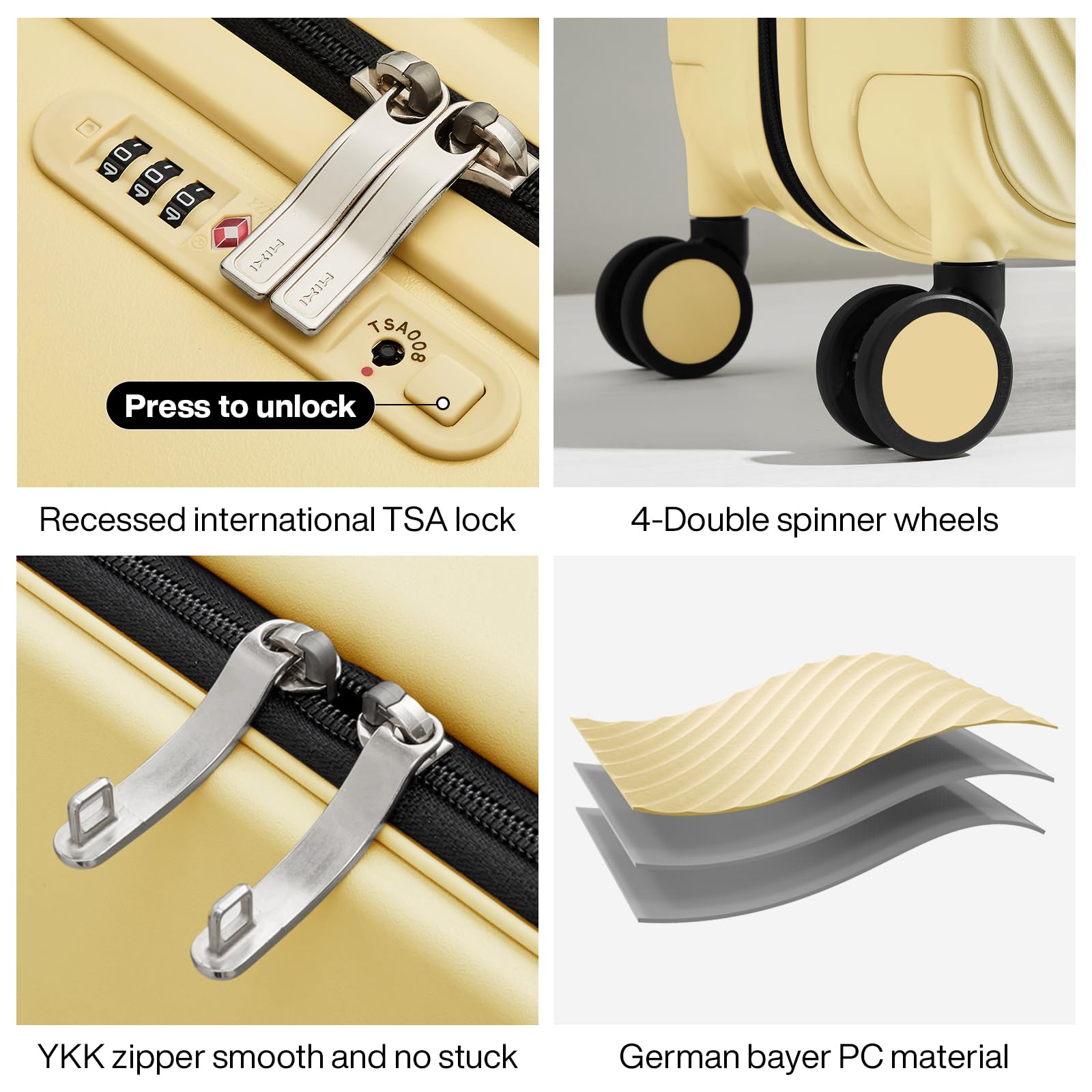 mixi Luggage Suitcases with Spinner Wheels,Upgrade Wide Handle PC Hardshell Rolling Travel Suitcase with TSA Lock, Checked-Medium 24-Inch, Lark Yellow