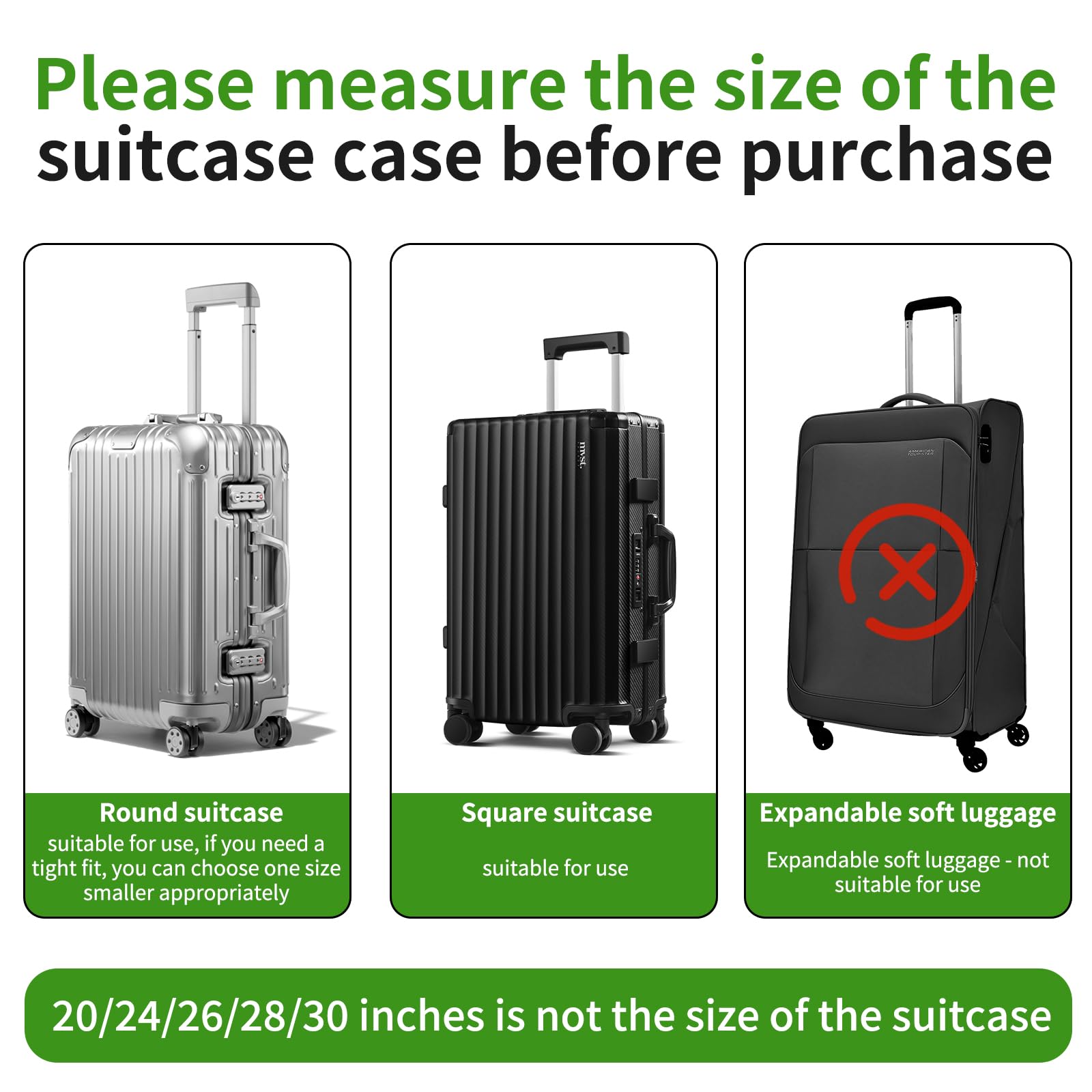 YHOUSE Suitcase Covers For Luggage, 30 Inch Clear PVC Luggage Covers Protector Full Thicken Transparent Waterproof Suitcase Sleeve With Large Velcro for 30" Wheeled Suitcases