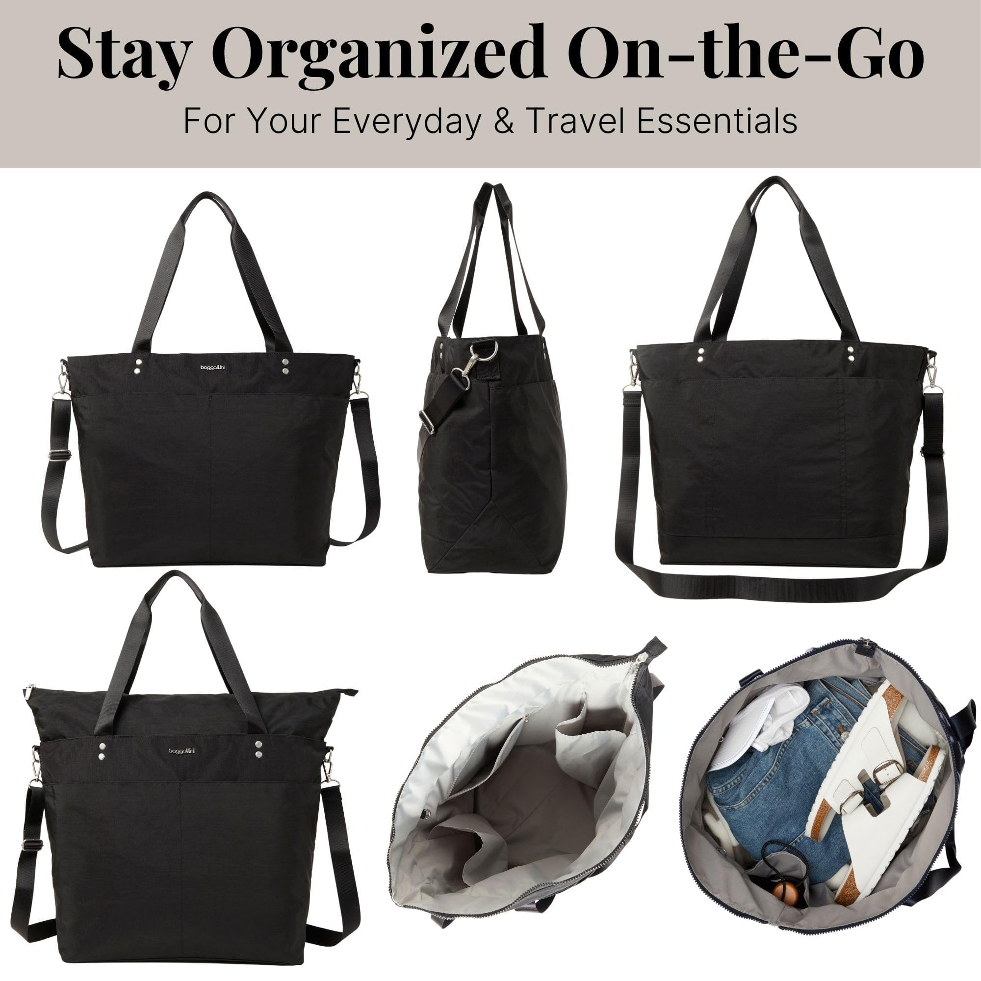 Large Carryall Tote Bag for Women - Lightweight Nylon Zipper Top Weekender Travel Beach Bag Personal Item w/Luggage Sleeve