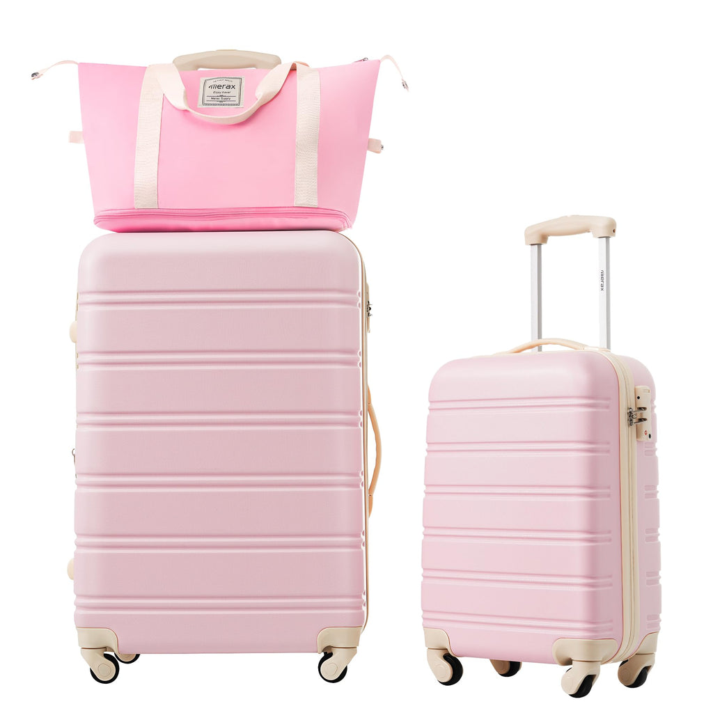 Merax Luggage sets of 2 Piece 20 28 IN Carry on Luggage Hard Case White Pink Luggage Expandable Checked Luggage Suitcase Set with Wheels