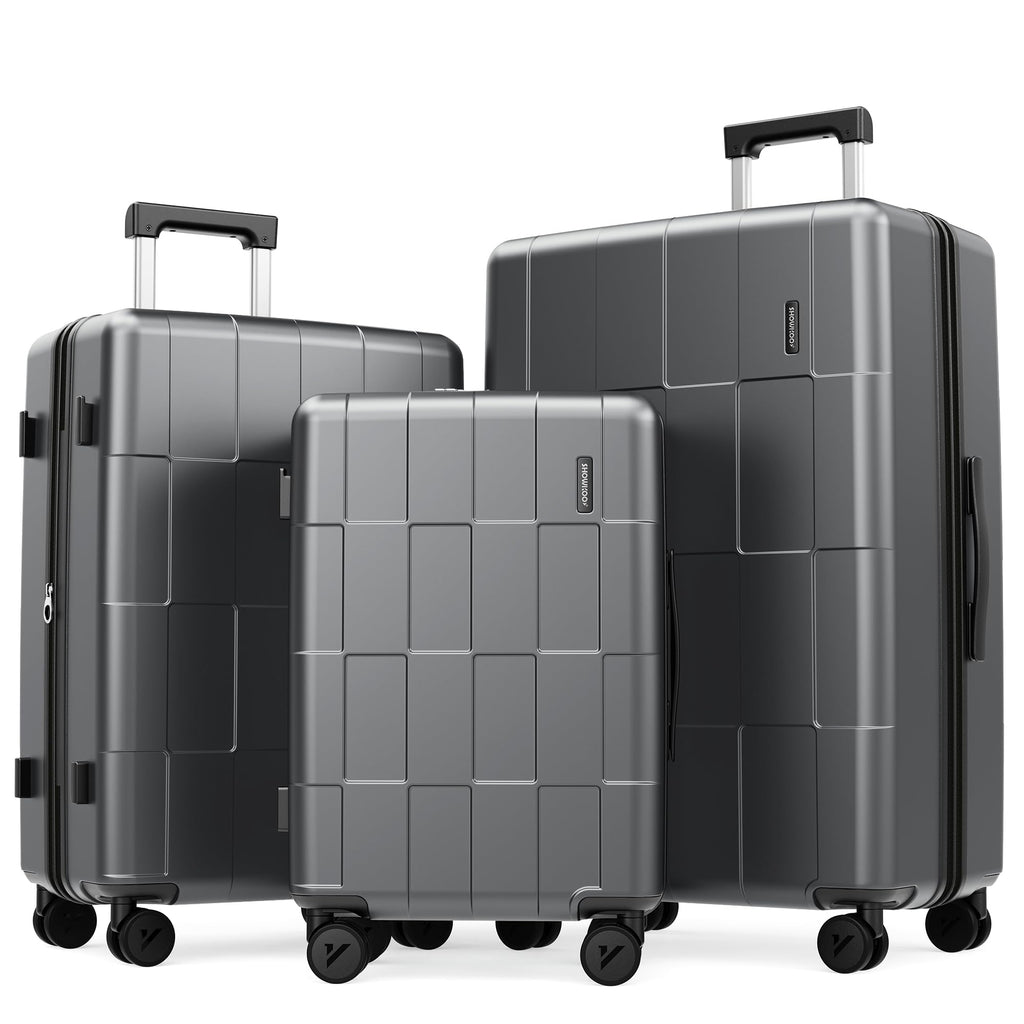 SHOWKOO Luggage Sets 3 Piece Hardside Expandable Lightweight PC Suitcase Sets with Double Spinner Wheels TSA Lock YKK Zipper, Sliver Gray