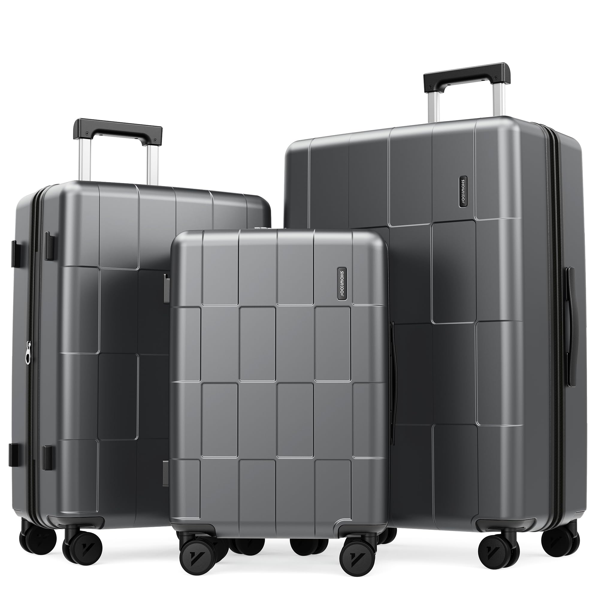 SHOWKOO Luggage Sets 3 Piece Hardside Expandable Lightweight PC Suitcase Sets with Double Spinner Wheels TSA Lock YKK Zipper, Sliver Gray