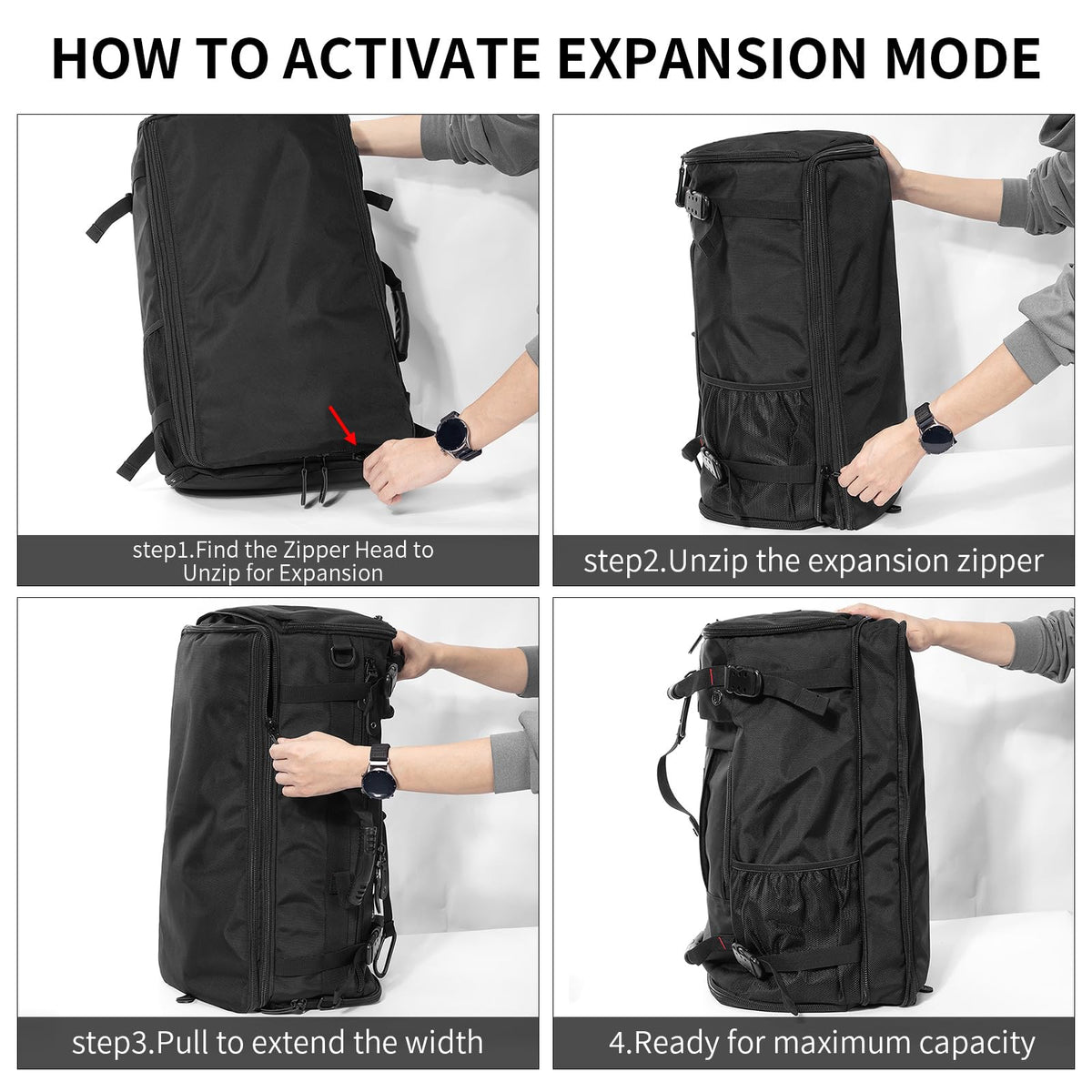 YOUMIAN Large Capacity For Travel Hiking Sports Carry On Backpack Durable Convertible Duffle Bag Laptop airplane (black, 60L-Large)