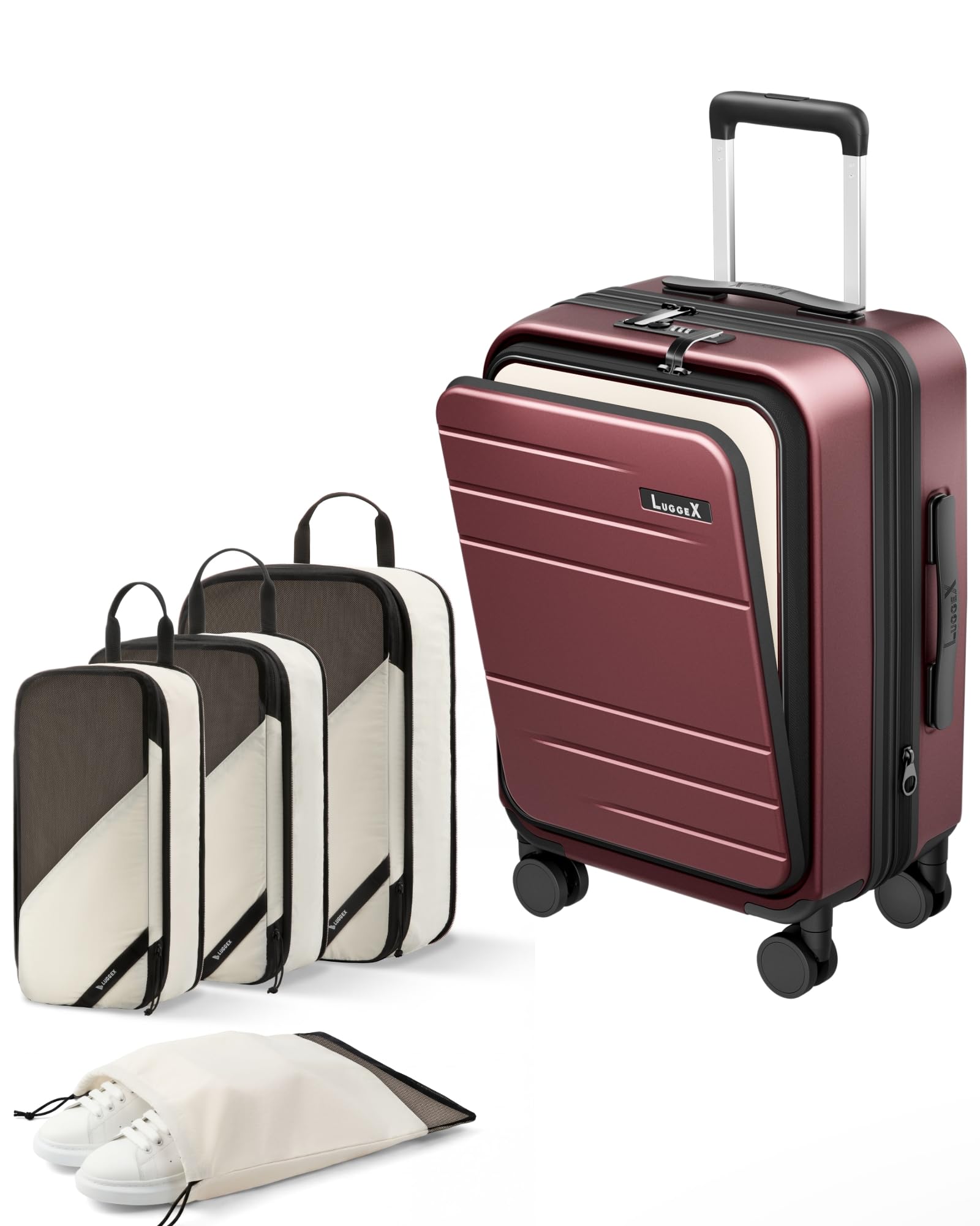 LUGGEX Carry On Luggage and 4 Set Packing Cubes Bundle – Travel Essentials