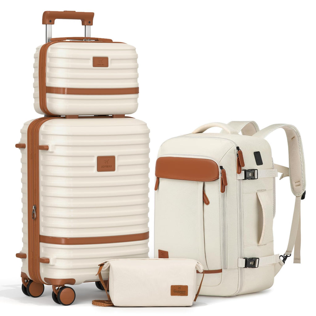 Joyway Expandable Carry on Luggage Sets Airline Approved, Lightweight Hard Shell 20 Inch Carry-on Suitcase with Spinner Wheels, White