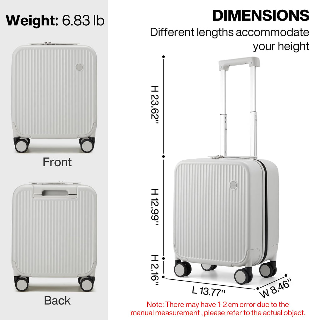 mixi Underseat Carry on Luggage 16 Inch Hardshell PC Suitcase with Spinner Wheels TSA Lock for Travel, Smoke White