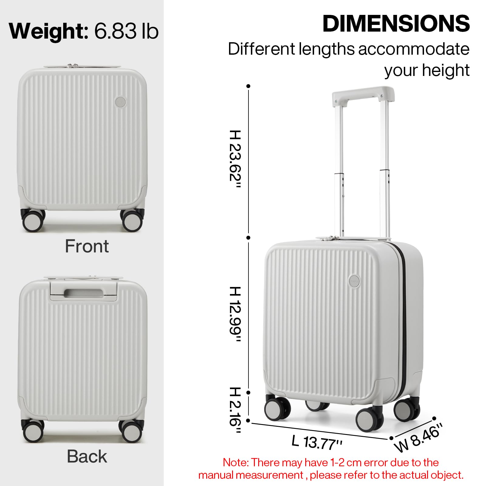 mixi Underseat Carry on Luggage 16 Inch Hardshell PC Suitcase with Spinner Wheels TSA Lock for Travel, Smoke White