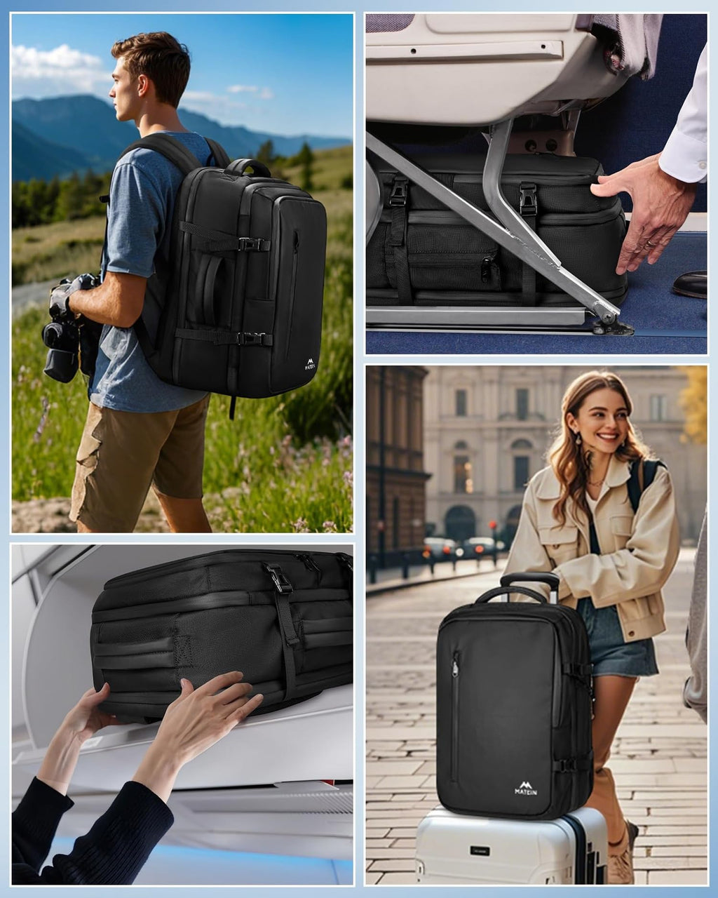 MATEIN Personal Item Vacuum Backpack with Pump, Waterproof Underseat Carry on Backpack with Vacuum Seal Compression for Airplane, TSA Flight Approved Travel Suitcase Bag Fits 17 inch Laptop, Black