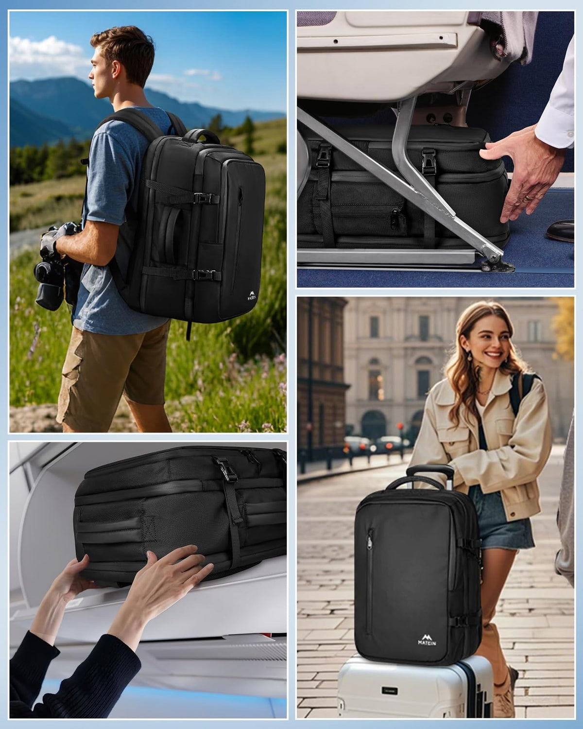 MATEIN Personal Item Vacuum Backpack with Pump, Waterproof Underseat Carry on Backpack with Vacuum Seal Compression for Airplane, TSA Flight Approved Travel Suitcase Bag Fits 17 inch Laptop, Black