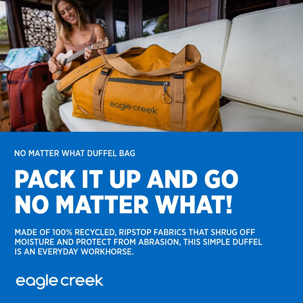 Eagle Creek No Matter What Duffel Bag - Eco Friendly Duffel for Sustainable Travel - Adjustable Shoulder Strap - Multiple Carry Options - Easy to Store - Black - 60L
