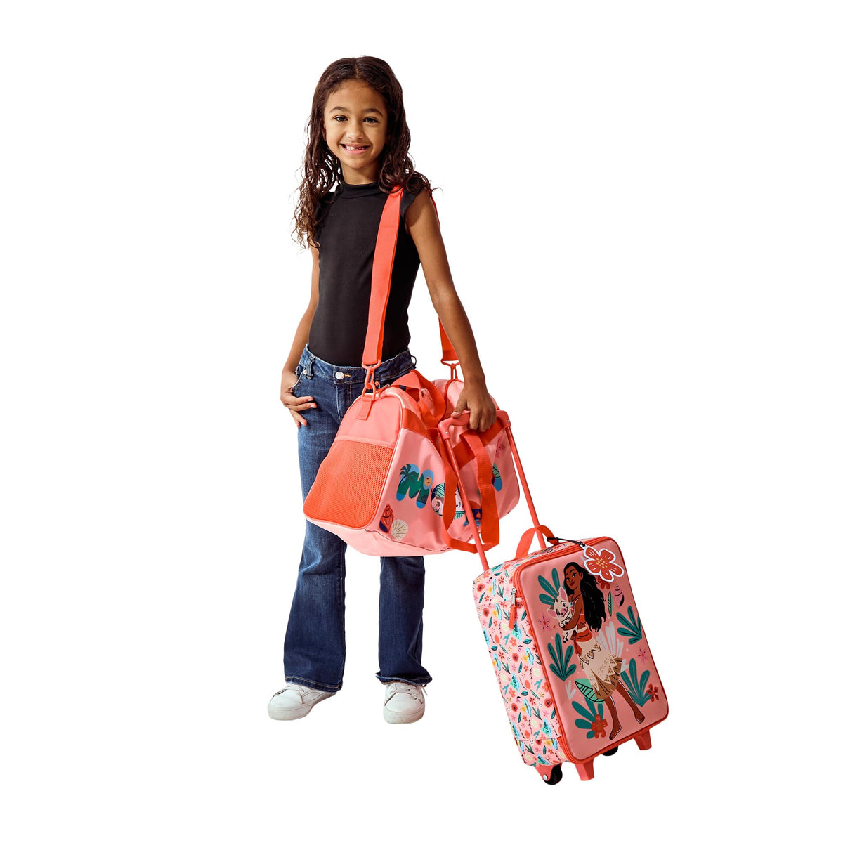 Bioworld Moana Pua & Moana Tropical Print Youth 4-Piece Carry On Luggage Travel Set
