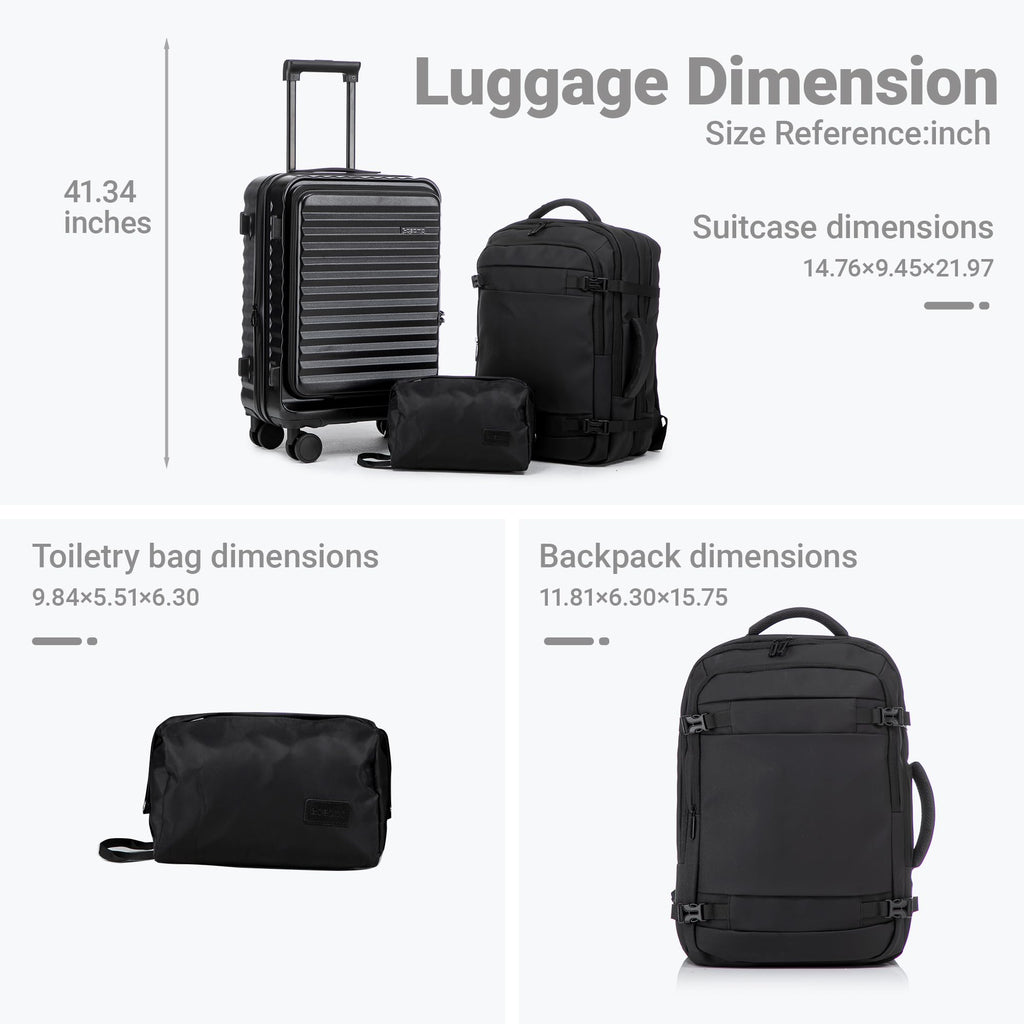 Rosamo 3 piece Luggage Set Expandable Suitcase 22x14x9 Airline Approved Carry on, Front Opening ABS Hard Case Suitcases with Spinner Wheels, TSA Lock