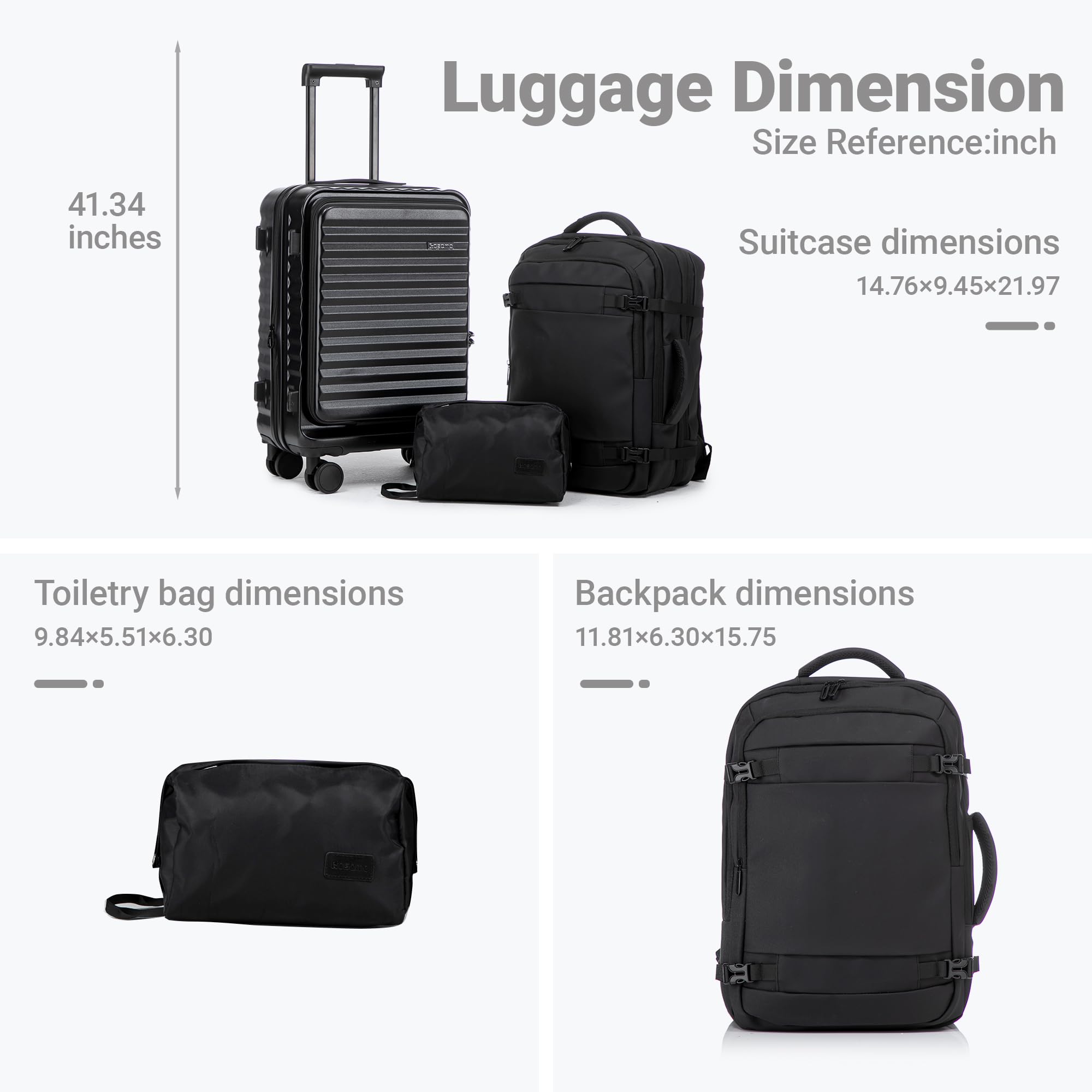 Rosamo 3 piece Luggage Set Expandable Suitcase 22x14x9 Airline Approved Carry on, Front Opening ABS Hard Case Suitcases with Spinner Wheels, TSA Lock