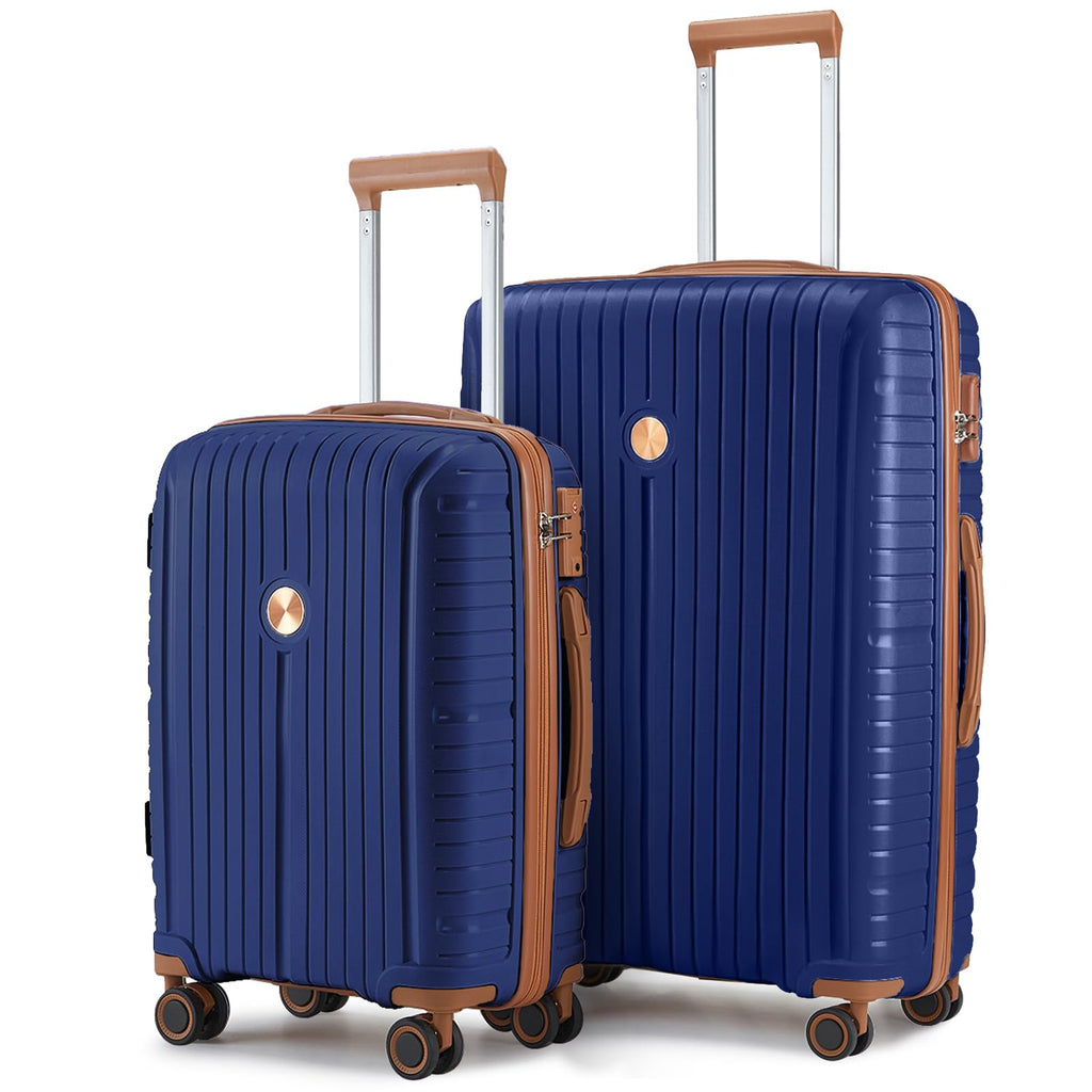 Joyway Luggage Sets 2 Piece PP Hardshell Carry on Suitcase and Checked Luggage, Travel Lightweight Suitcase Set with Double Spinner Wheels and TSA Lock (Navy Blue, 20+28 inch)