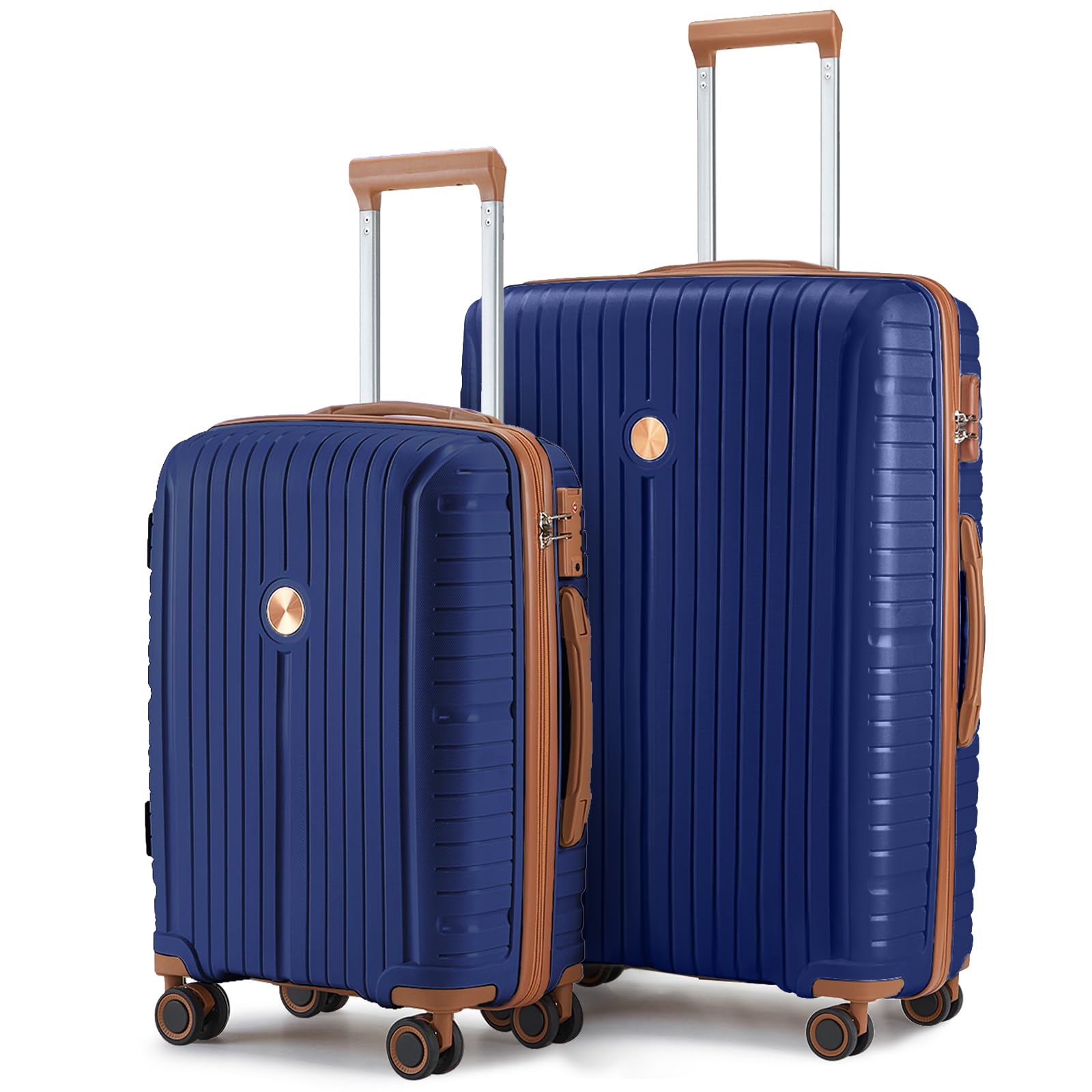 Joyway Luggage Sets 2 Piece PP Hardshell Carry on Suitcase and Checked Luggage, Travel Lightweight Suitcase Set with Double Spinner Wheels and TSA Lock (Navy Blue, 20+28 inch)