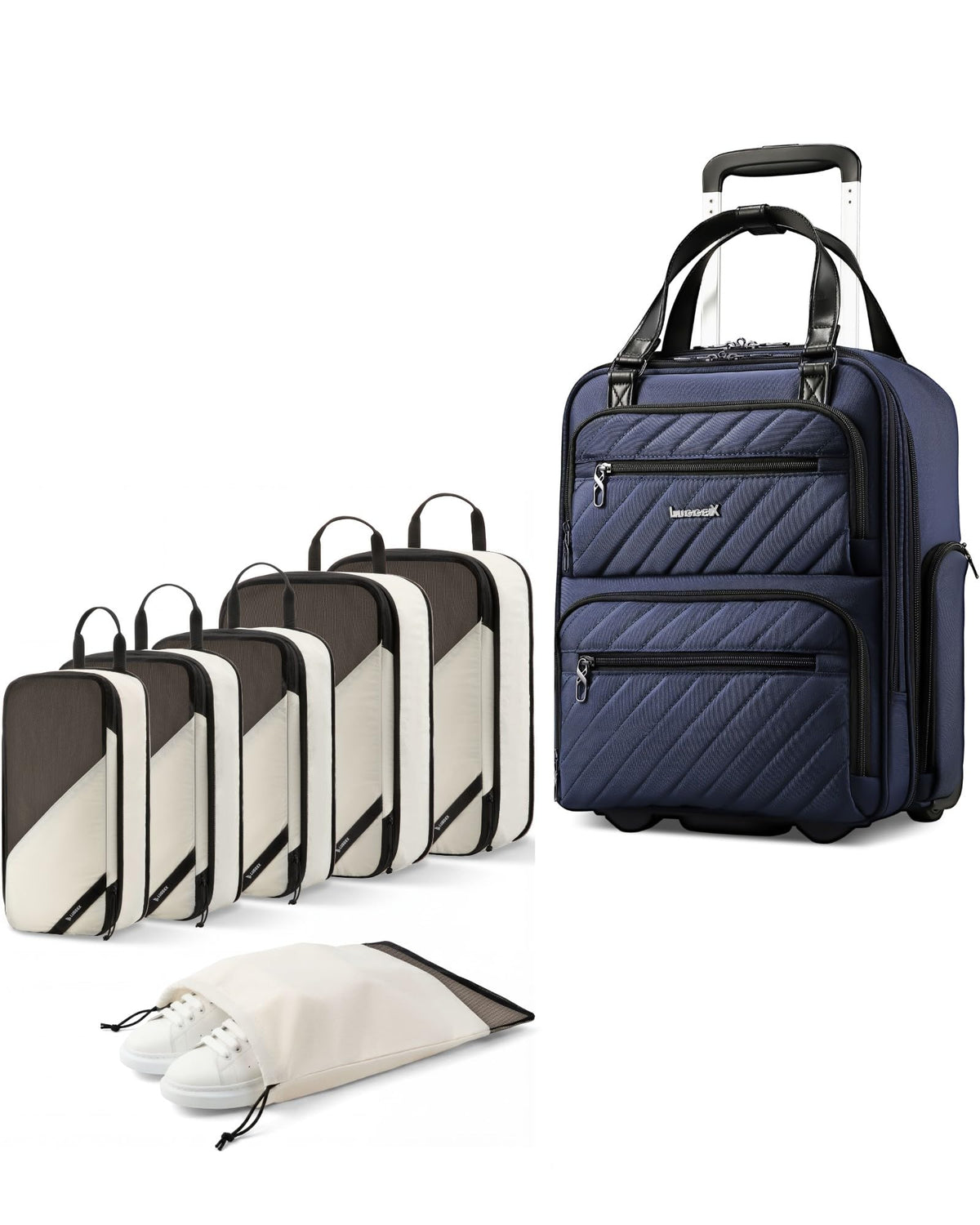 LUGGEX Underseat Carry On Luggage and 6 Set Packing Cubes Bundle – Travel Essentials