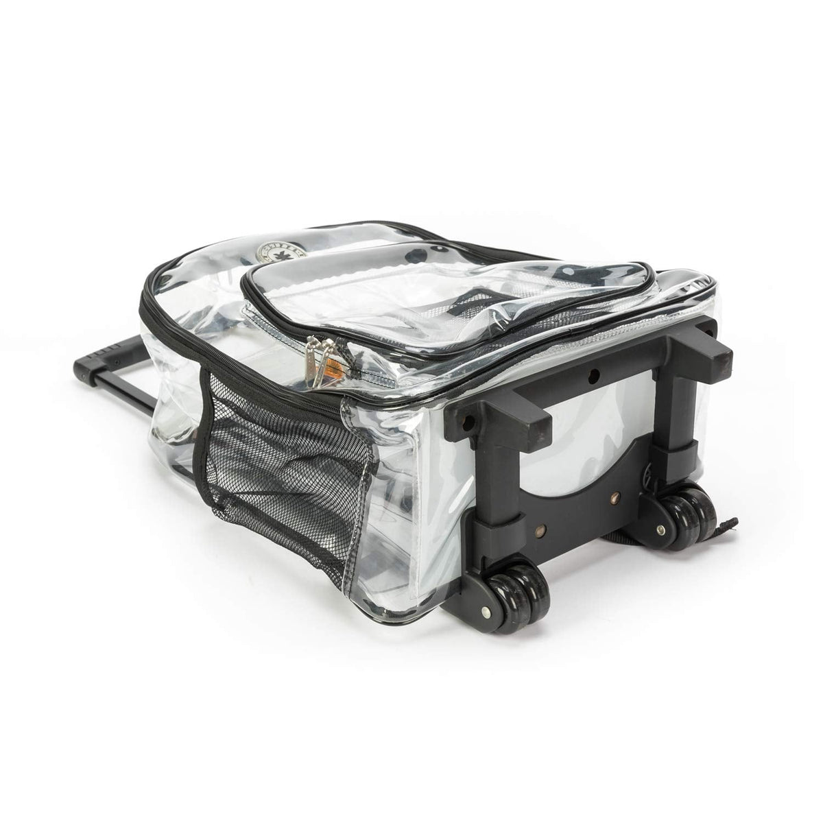 Rolling Clear Backpack Heavy Duty Bookbag Quality See Through Workbag Travel Daypack Transparent School Book Bags with Wheels Black