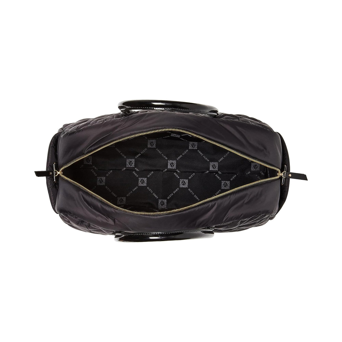 Anne Klein Quilted Nylon Weekender with Pouch & Web Strap Black/Black/Black/Gold One Size