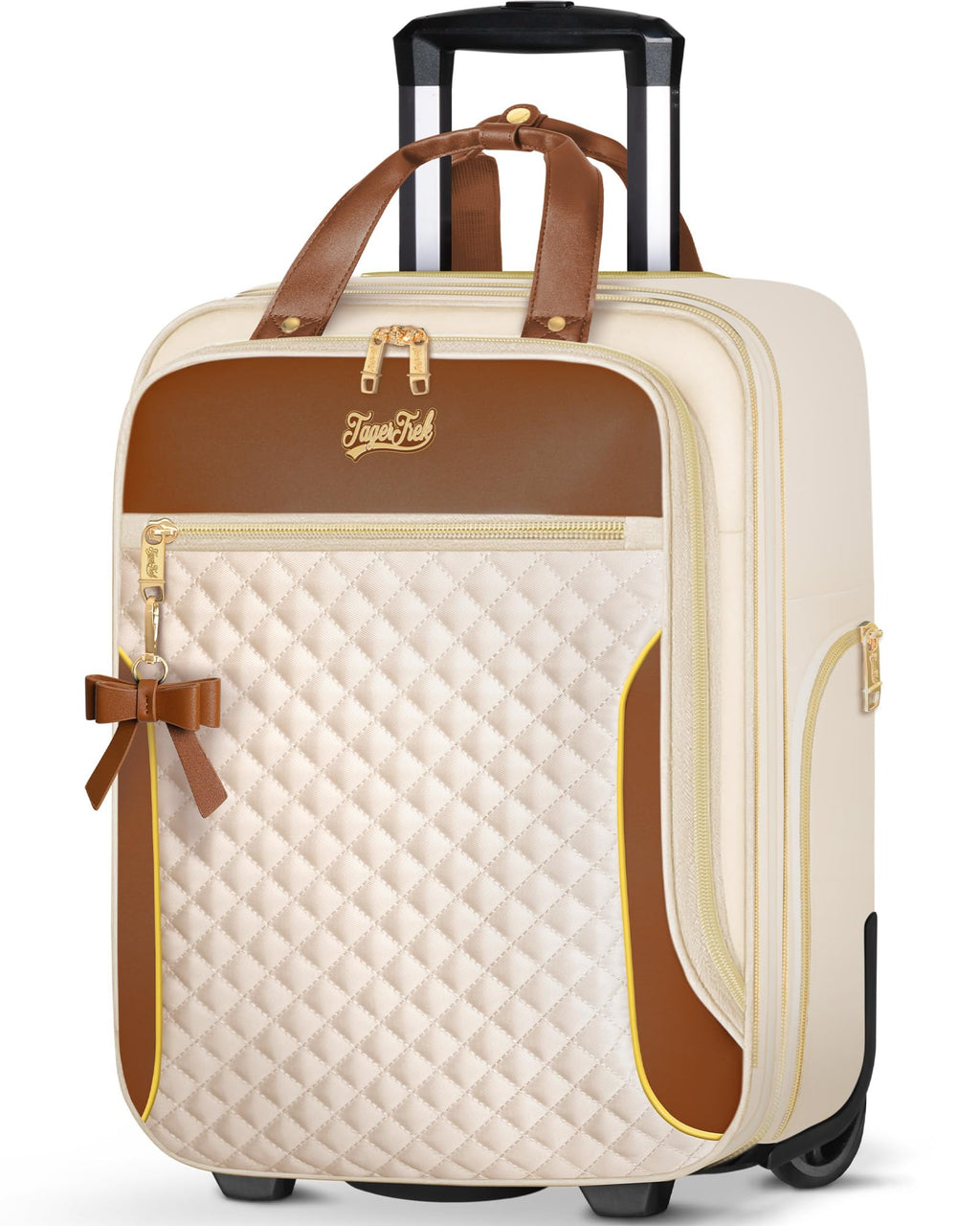 Underseat Carry On Luggage with 2 Wheels, Airline Approved Personal Item Suitcase with Multiple Compartments, Lightweight Softside Under Seat Carry-on Suitcases for Women Travel Business, Beige