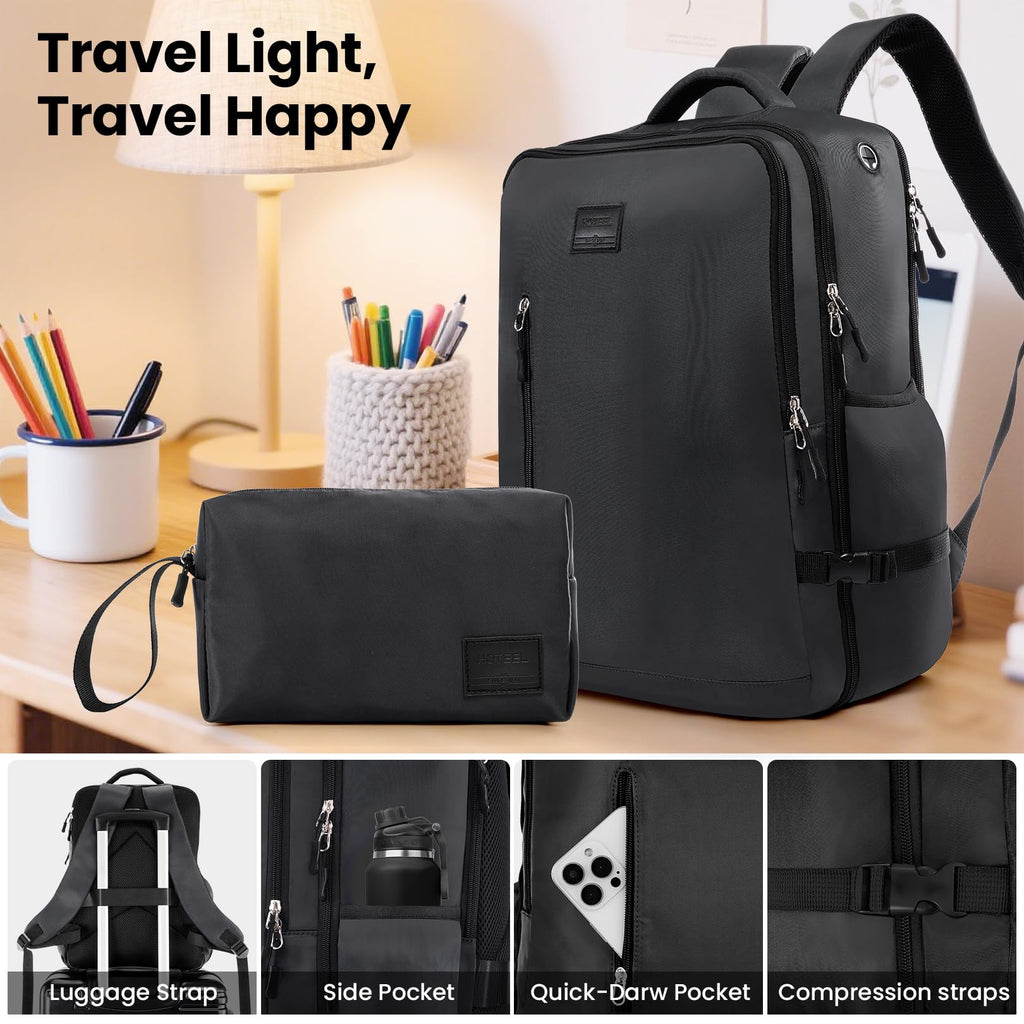 Hoteel Luggage Sets 5 Piece, 4-Yr Warranty Durable Suitcase Dual-Spinner Wheel TSA Lock, Lightweight Travel Hardshell PC+ABS Carry on Luggage for Men&Women, Black(20in/24in/28in/BP/TB)
