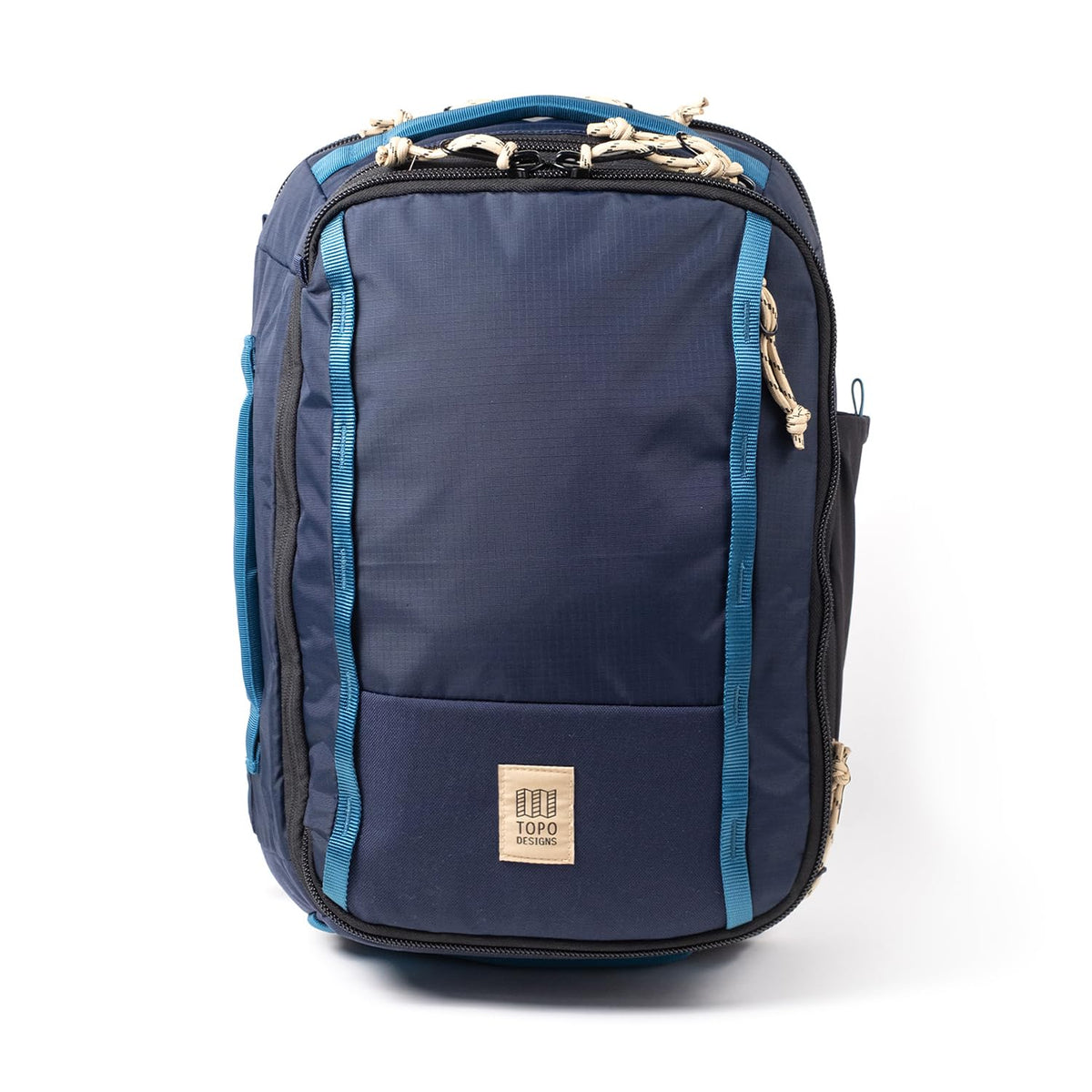 Topo Designs Global Travel Backpack, 25 Liter Bag, 3x Padded Grab Handles, Stretch Mesh, 100% Recycled Nylon Construction, PFAS-Free, Bluesign Approved (Navy/Sahara)