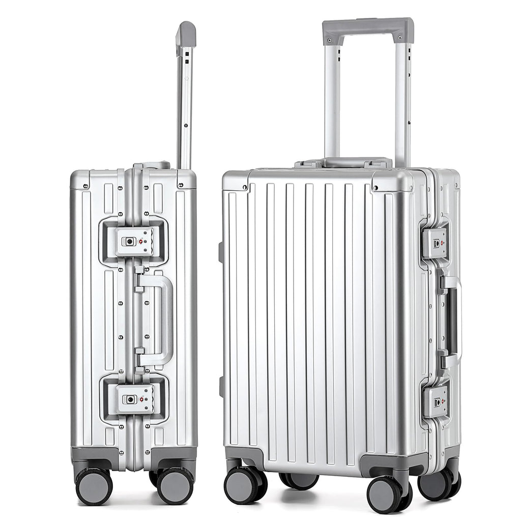 VATILIN 20 Inch All Aluminum Carry On Luggage 22x14x9 Airline Approved with Spinner Wheels,Hard Shell Zipperless Lightweight Small Suitcase with TSA Approved for Travel Business Women Men,Silver