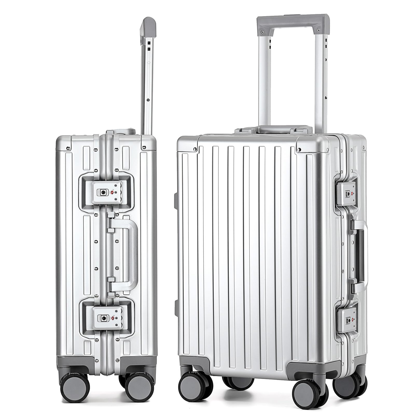 VATILIN 20 Inch All Aluminum Carry On Luggage 22x14x9 Airline Approved with Spinner Wheels,Hard Shell Zipperless Lightweight Small Suitcase with TSA Approved for Travel Business Women Men,Silver