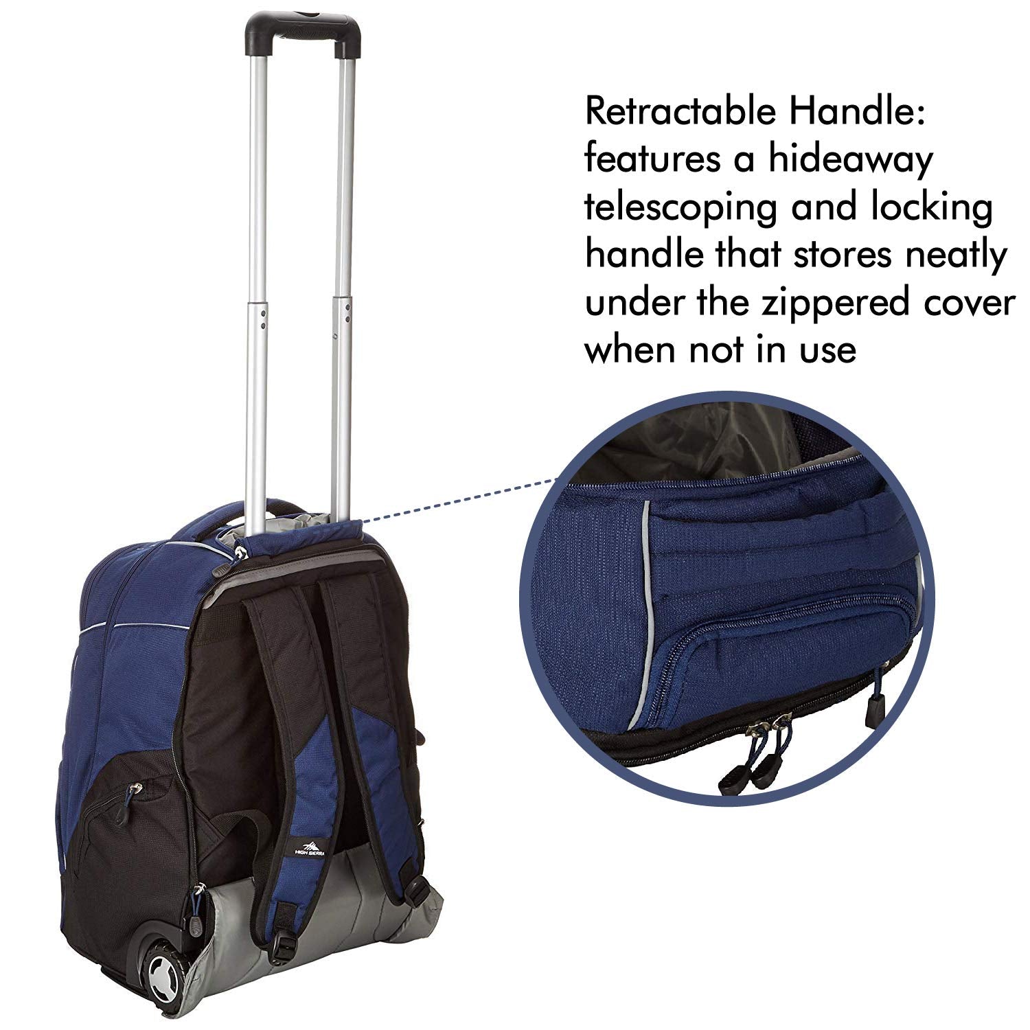 High Sierra Powerglide Lightweight Wheeled Laptop Backpack, fits most 17-inch laptop models, Ideal for High School and College Students True Navy/Black