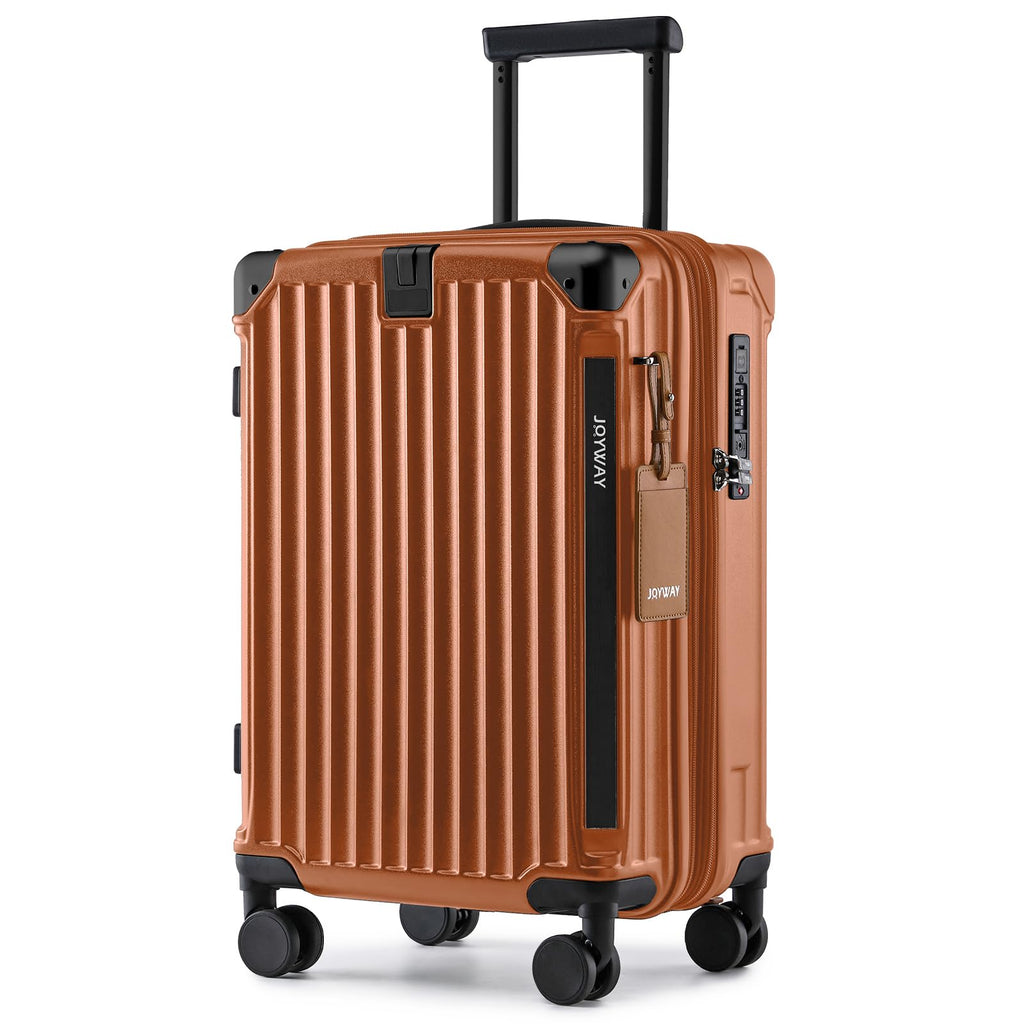 Joyway Carry On Luggage, Expandable Suitcase with Smart Cup Holder and USB Port, 20 IN Hardside Checked with TSA Lock Spinner Double Wheels (Brown, Carry-On 20-Inch)