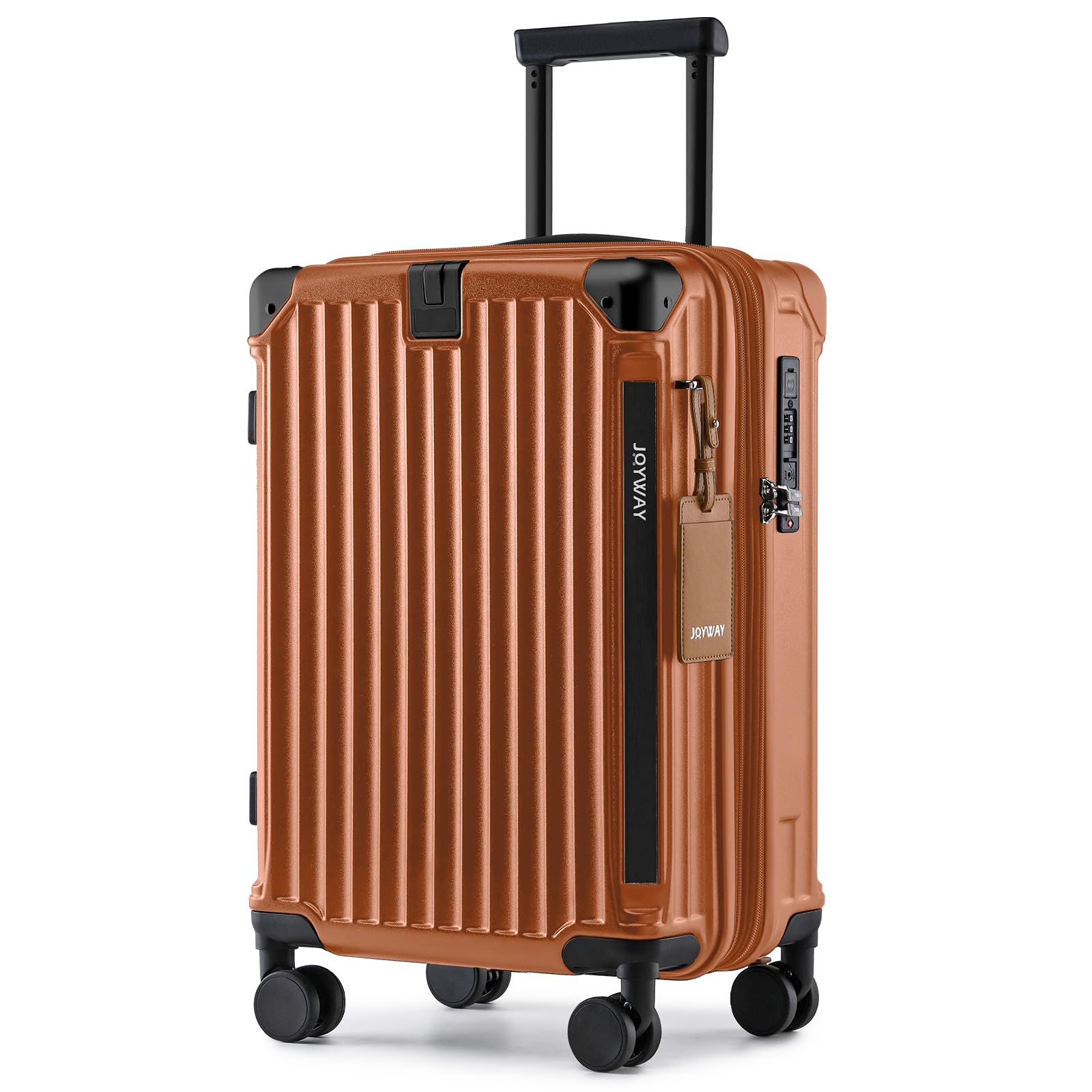 Joyway Carry On Luggage, Expandable Suitcase with Smart Cup Holder and USB Port, 20 IN Hardside Checked with TSA Lock Spinner Double Wheels (Brown, Carry-On 20-Inch)