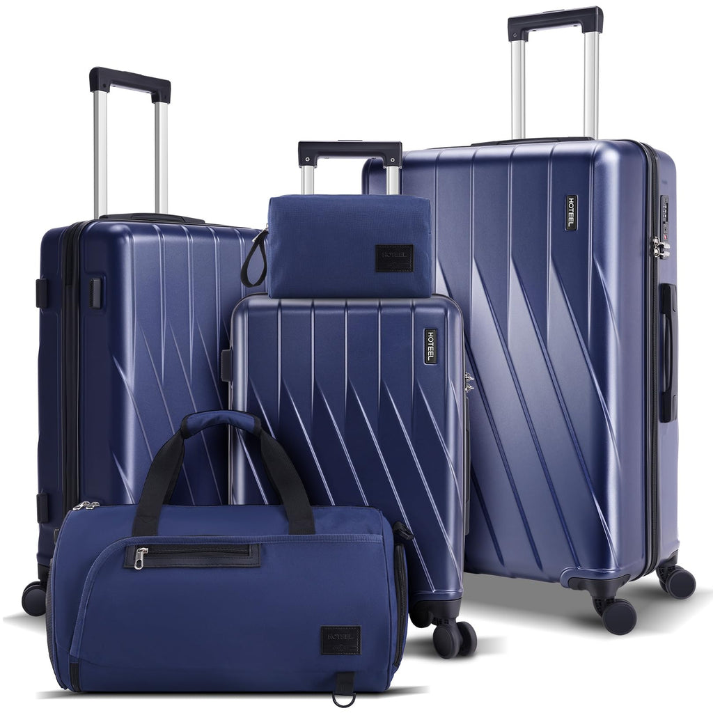 Hoteel Luggage Sets 5 Piece, 4-Year Warranty, Durable Suitcase Set with Spinner Wheels, 100% PC Hard Shell Lightweight Luggage with TSA Lock, Large Checked Travel Suitcases, Dark Blue(20/24/28/DB/TB)