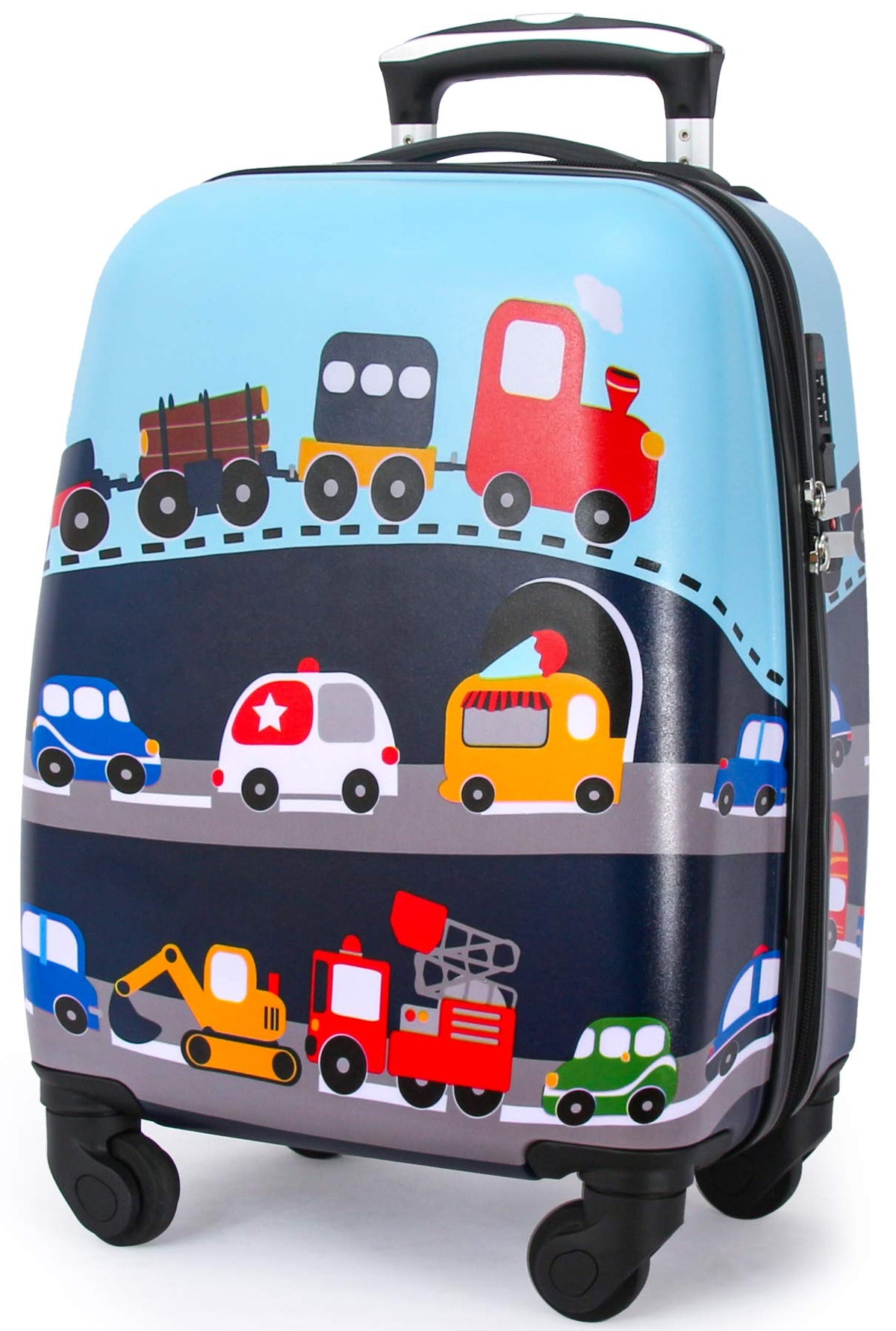 GURHODVO Kids Luggage with Spinner Wheels for Boys Girls Carry on Hardshell Suitcase Travel Trolley Toddlers Children Gift (vehole, 18inch)