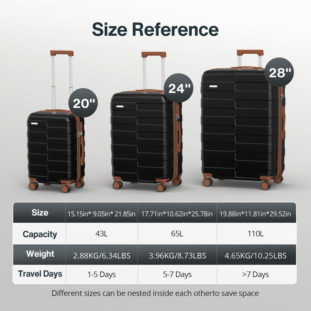 Vipbox Luggage Sets 3 Piece (3-YEARS VIP SERVICE) Hardshell Expandable Lightweight Ultra Durable 100% PC Carry On Travel Suitcase Set with TSA Lock Spinner Wheels, Premium Black