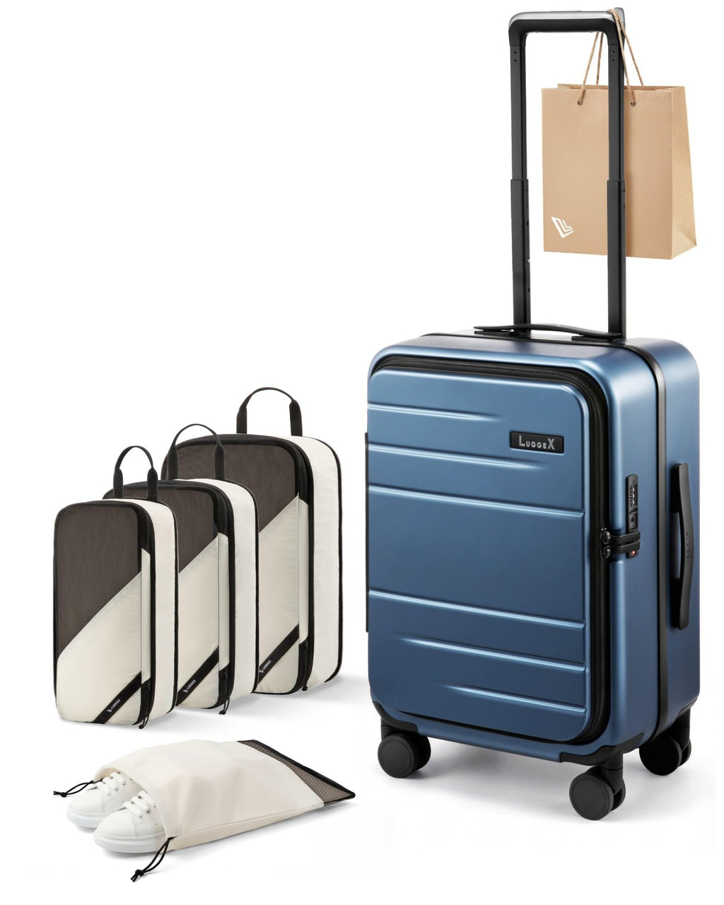 LUGGEX Carry On Luggage and 4 Set Packing Cubes Bundle – Travel Essentials