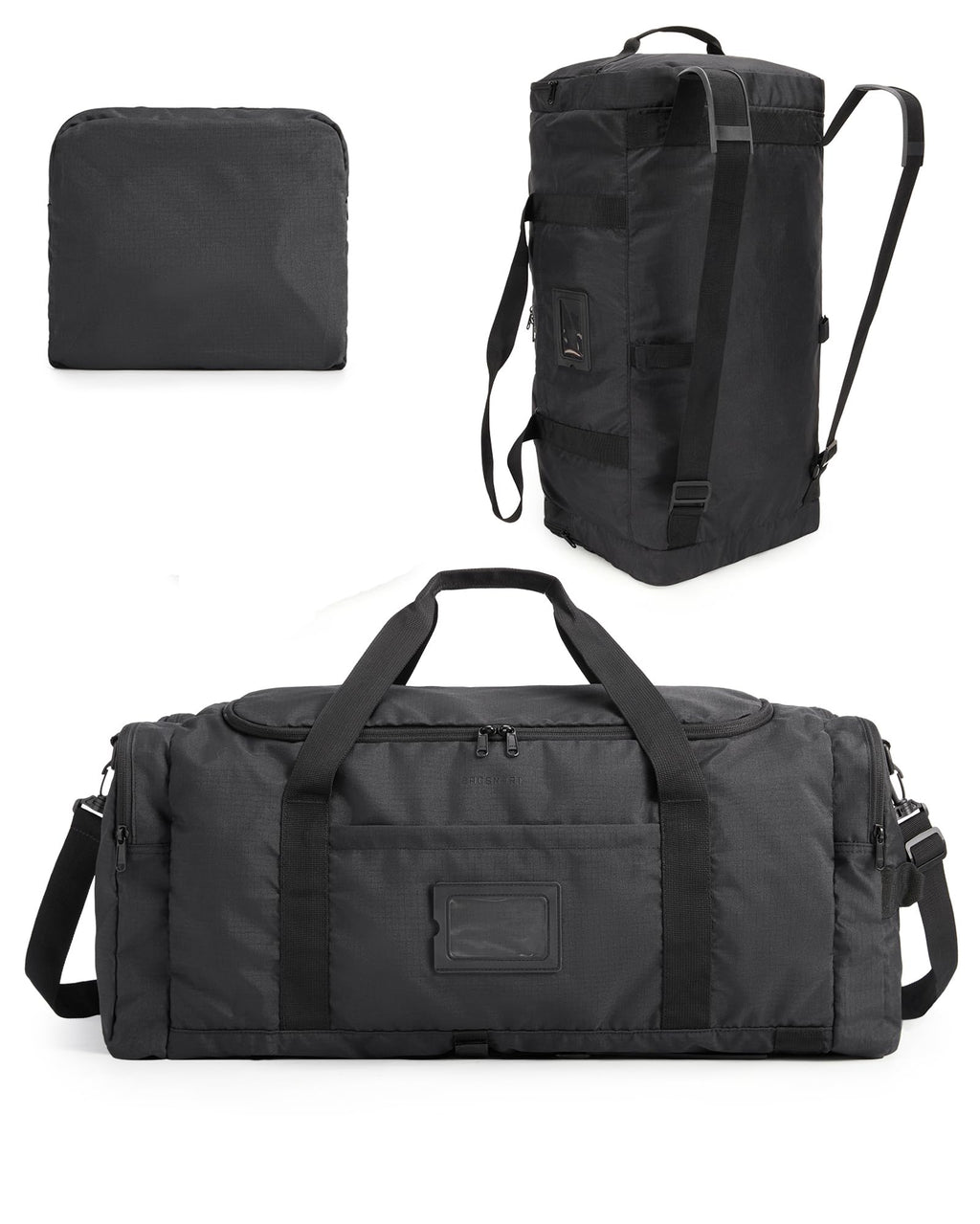 BAGSAMRT 60L Foldable Duffle Bag for Travel, Large Travel Duffel Bag for Men, 4 in 1 Travel Backpack, Carry on Weekender Bag, Black