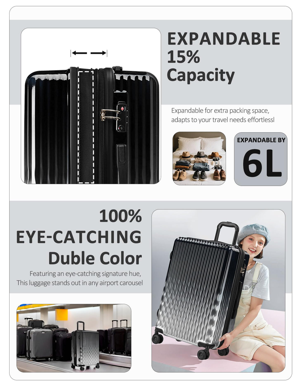 Comeria Checked 2 Sets 22 Inch/25 Inch Luggage, ABS+PC Hardshell Suitcase Lightweight Large Travel Luggage with Spinner Wheels & TSA Lock