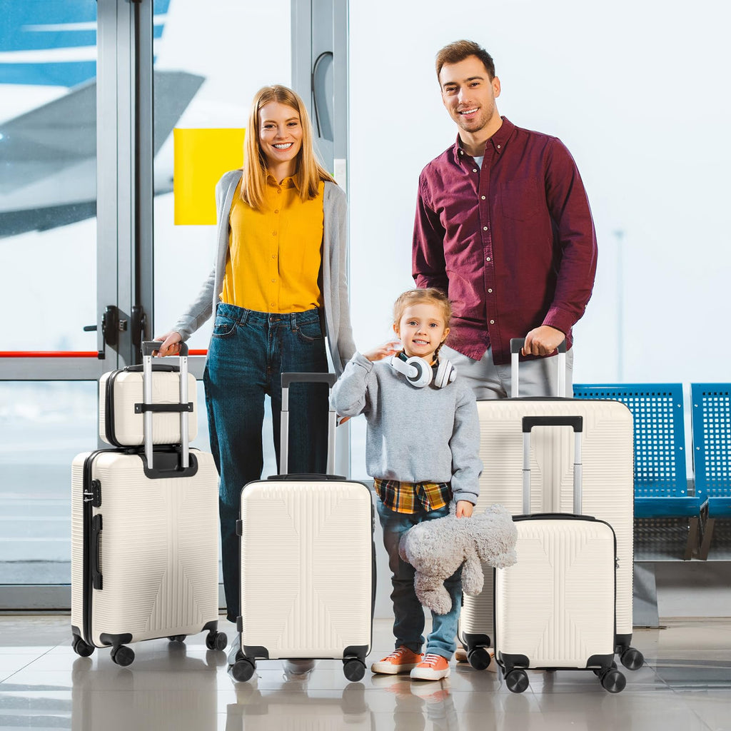 Karl home Luggage Sets 4 Piece, PP Hard Case Suitcase Set with Built-in Lock Spinner Wheels, Lightweight Durable Carry on Luggage for Business Travel - White (16/20/24/28")