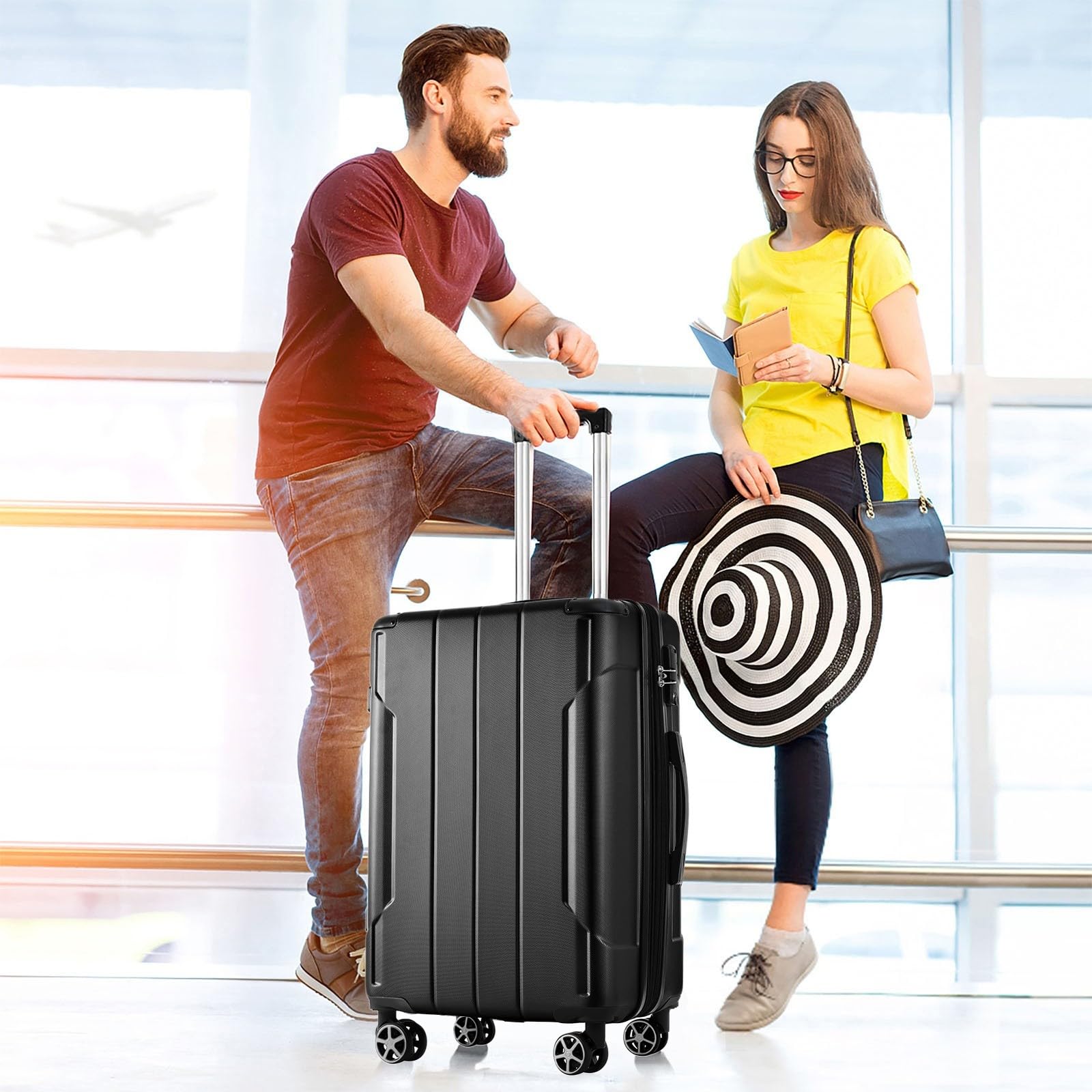 Zentrava 2 Piece Luggage Sets, 20/28 Inch ABS Hardside Spinner Wheels Suitcase Set with TSA Lock, Durable Lightweight Expandable Luggage for Men Women (Black, 2-Piece Set)