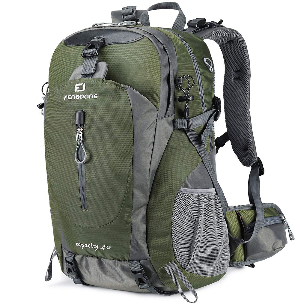FENGDONG 40L Waterproof Lightweight Hiking,Camping,Travel Backpack for Men Women (green)
