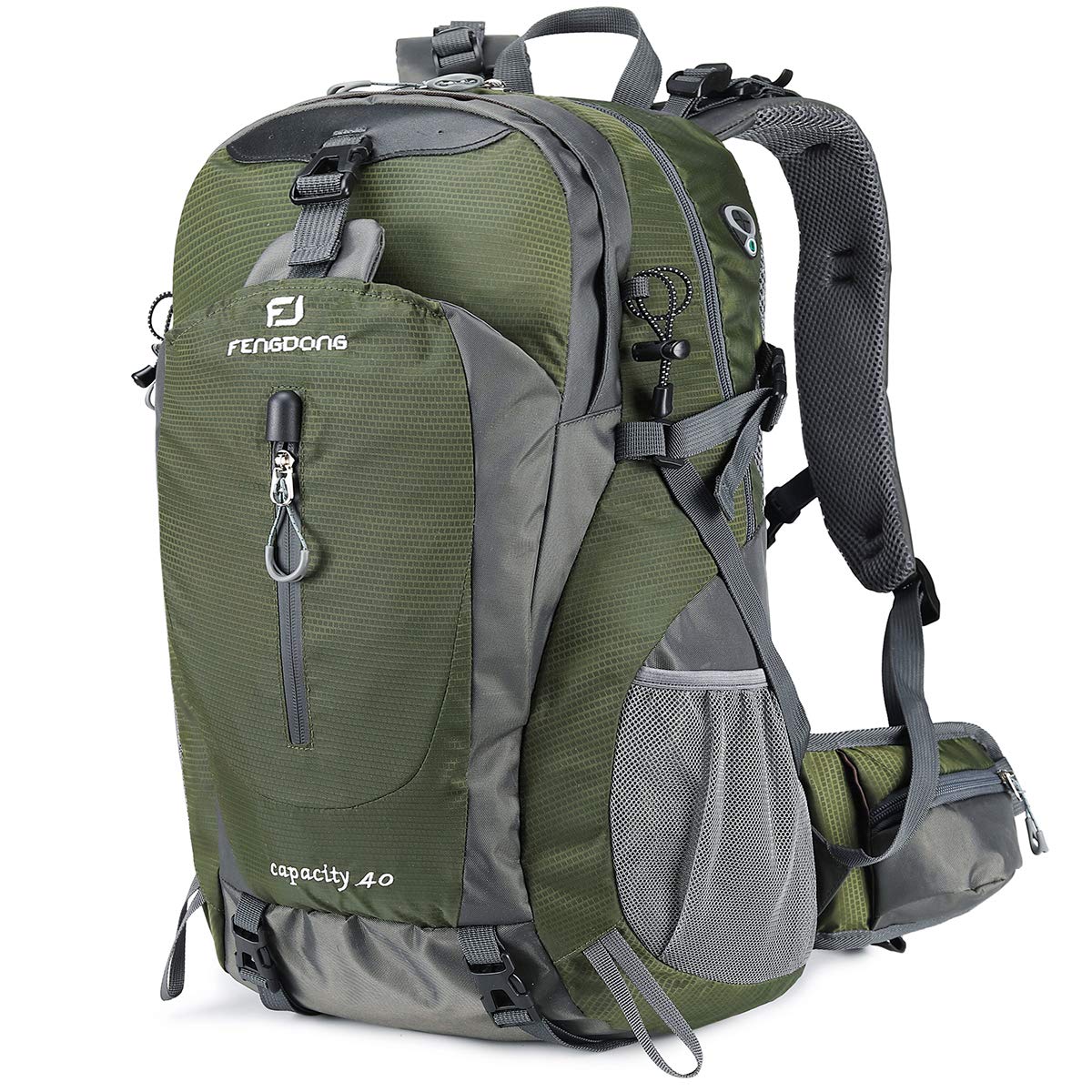 FENGDONG 40L Waterproof Lightweight Hiking,Camping,Travel Backpack for Men Women (green)